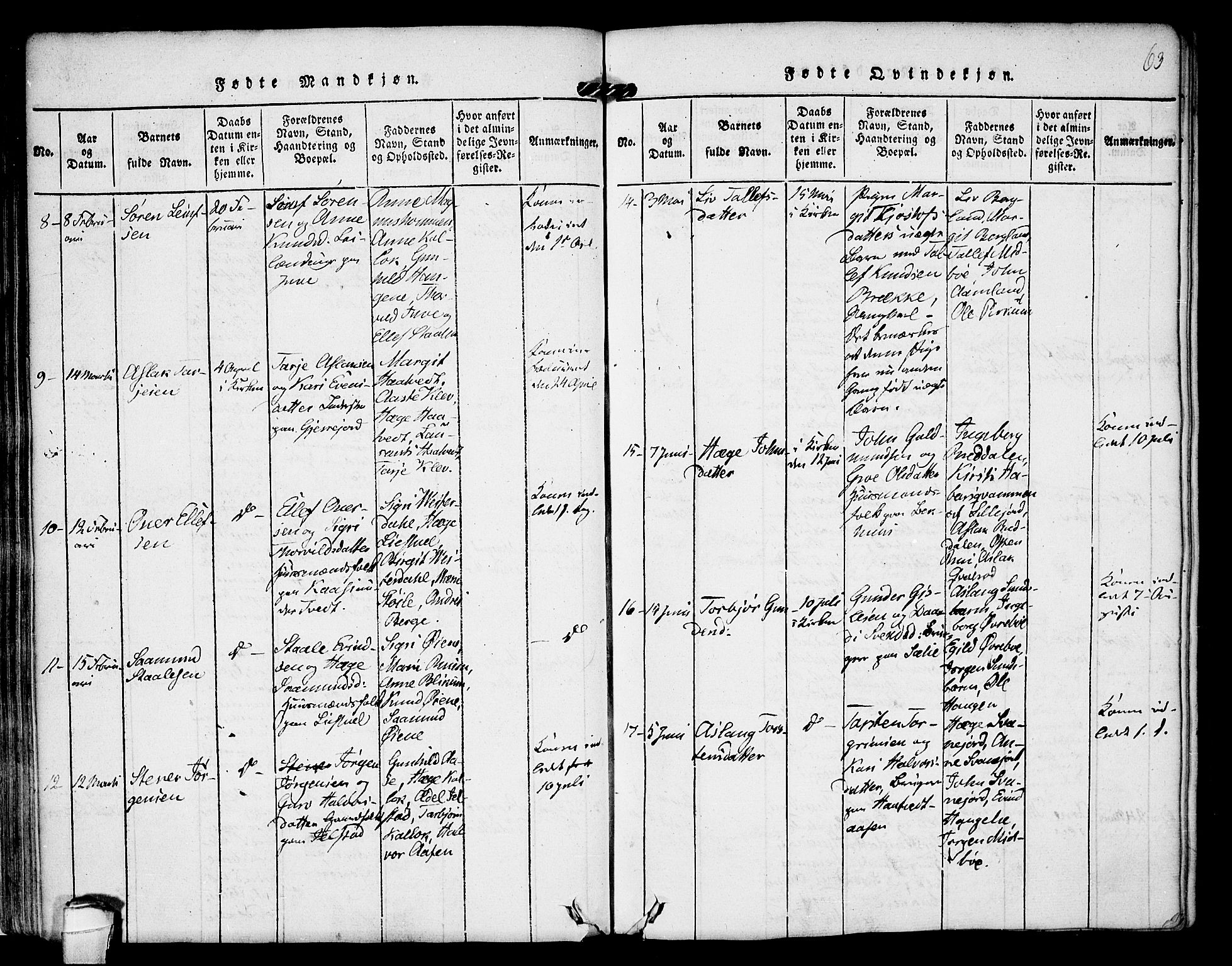 Kviteseid kirkebøker, SAKO/A-276/F/Fb/L0001: Parish register (official) no. II 1, 1815-1836, p. 63