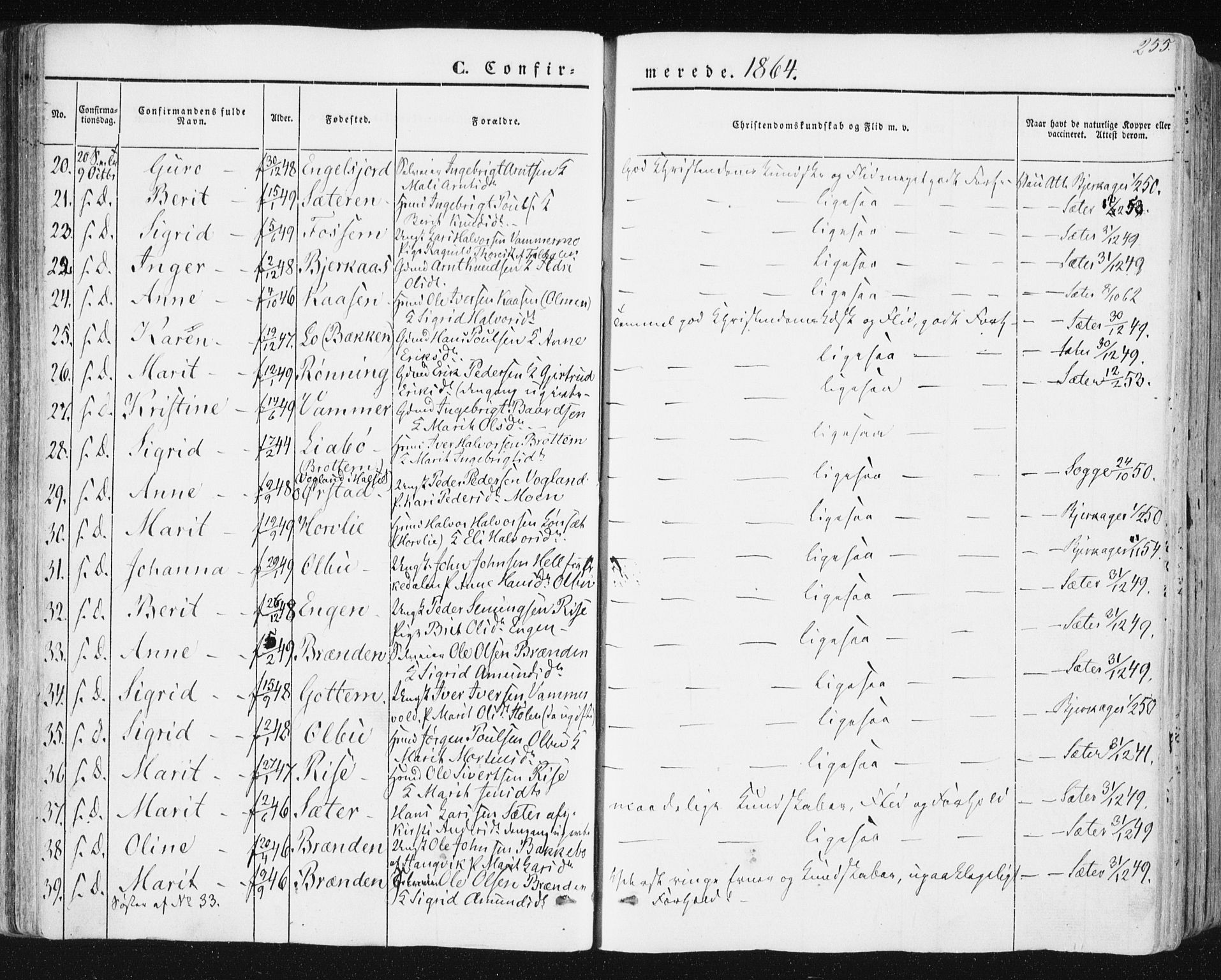 Ministerialprotokoller, klokkerbøker og fødselsregistre - Sør-Trøndelag, SAT/A-1456/678/L0899: Parish register (official) no. 678A08, 1848-1872, p. 255