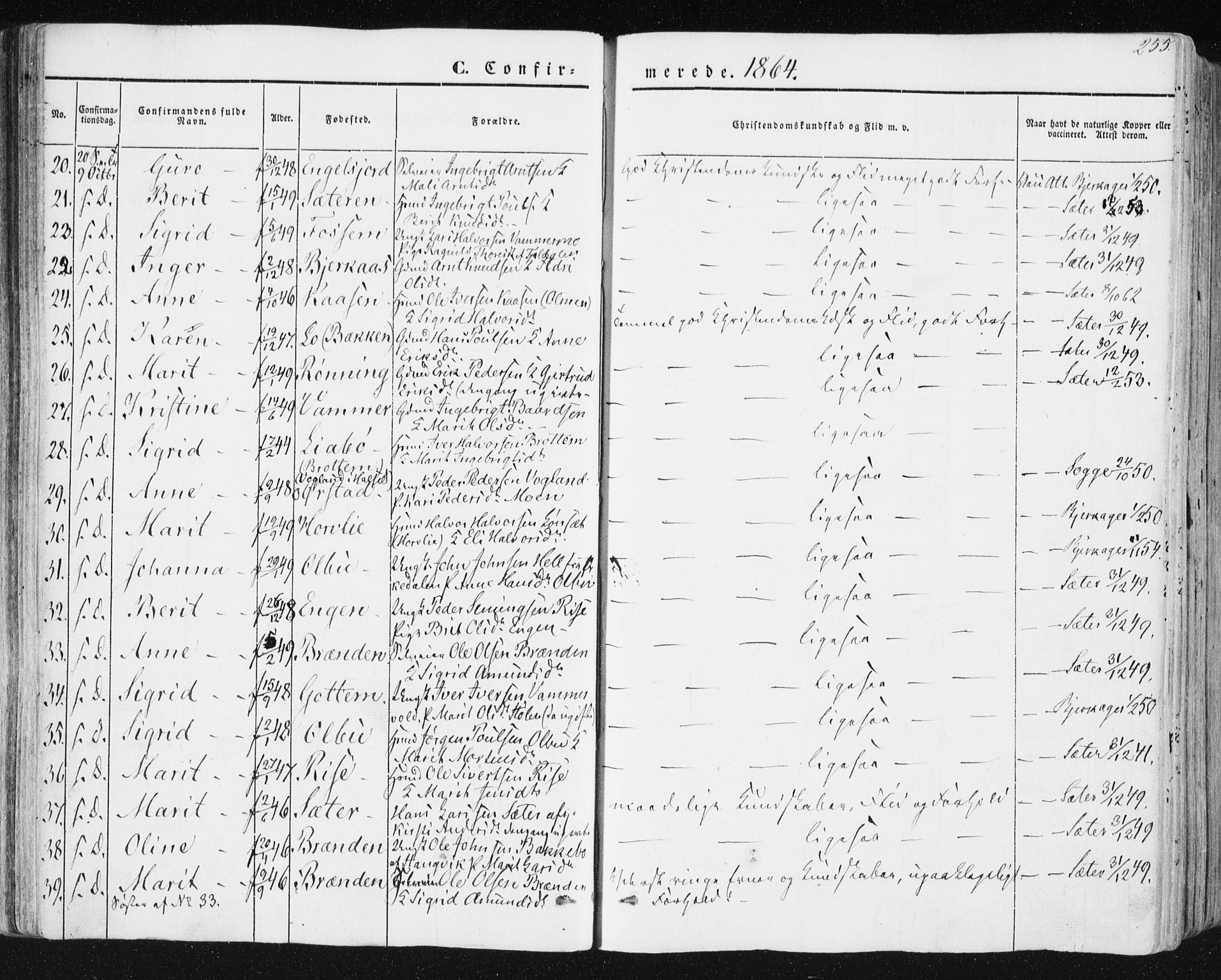 Ministerialprotokoller, klokkerbøker og fødselsregistre - Sør-Trøndelag, AV/SAT-A-1456/678/L0899: Parish register (official) no. 678A08, 1848-1872, p. 255