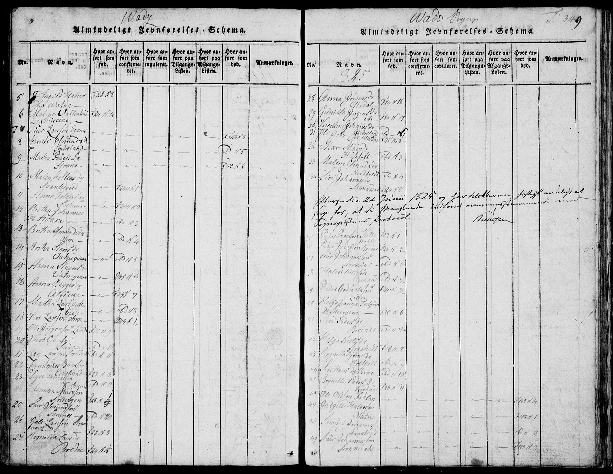 Skjold sokneprestkontor, AV/SAST-A-101847/H/Ha/Hab/L0002: Parish register (copy) no. B 2 /2, 1815-1830, p. 349