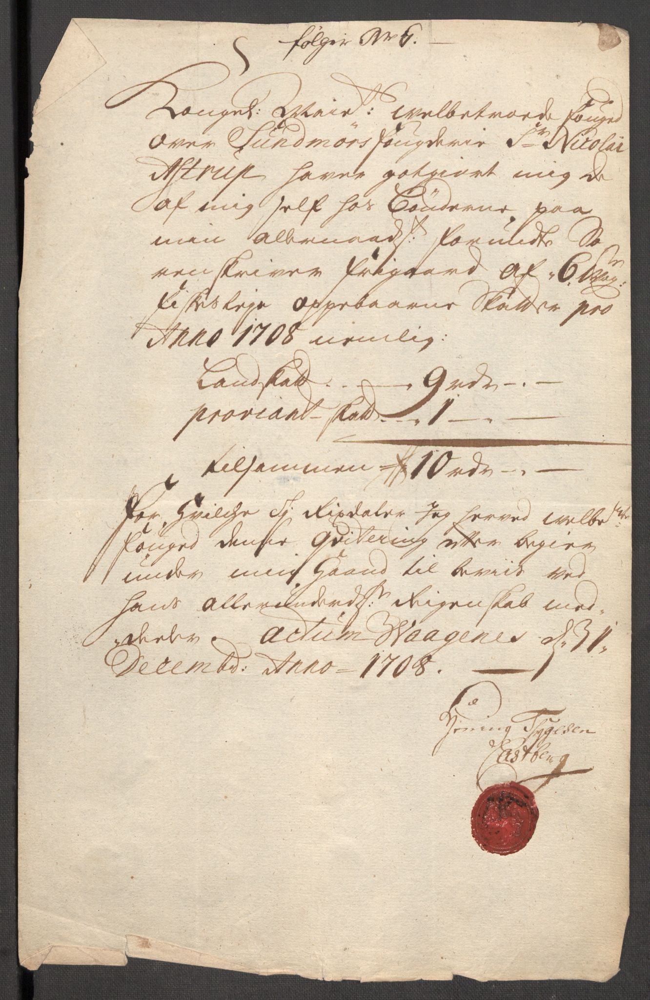 Rentekammeret inntil 1814, Reviderte regnskaper, Fogderegnskap, AV/RA-EA-4092/R54/L3562: Fogderegnskap Sunnmøre, 1708-1709, p. 132