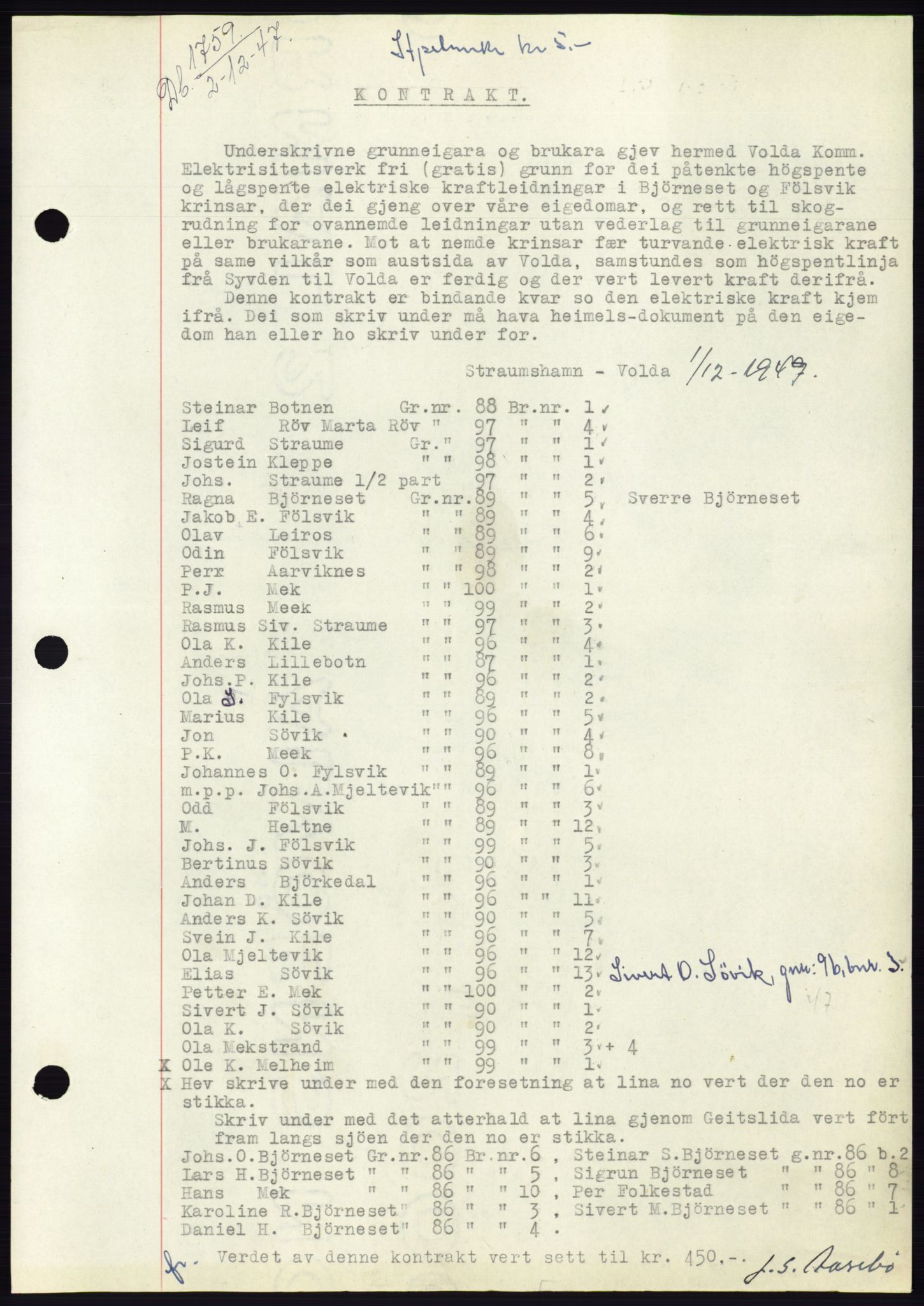 Søre Sunnmøre sorenskriveri, AV/SAT-A-4122/1/2/2C/L0081: Mortgage book no. 7A, 1947-1948, Diary no: : 1759/1947