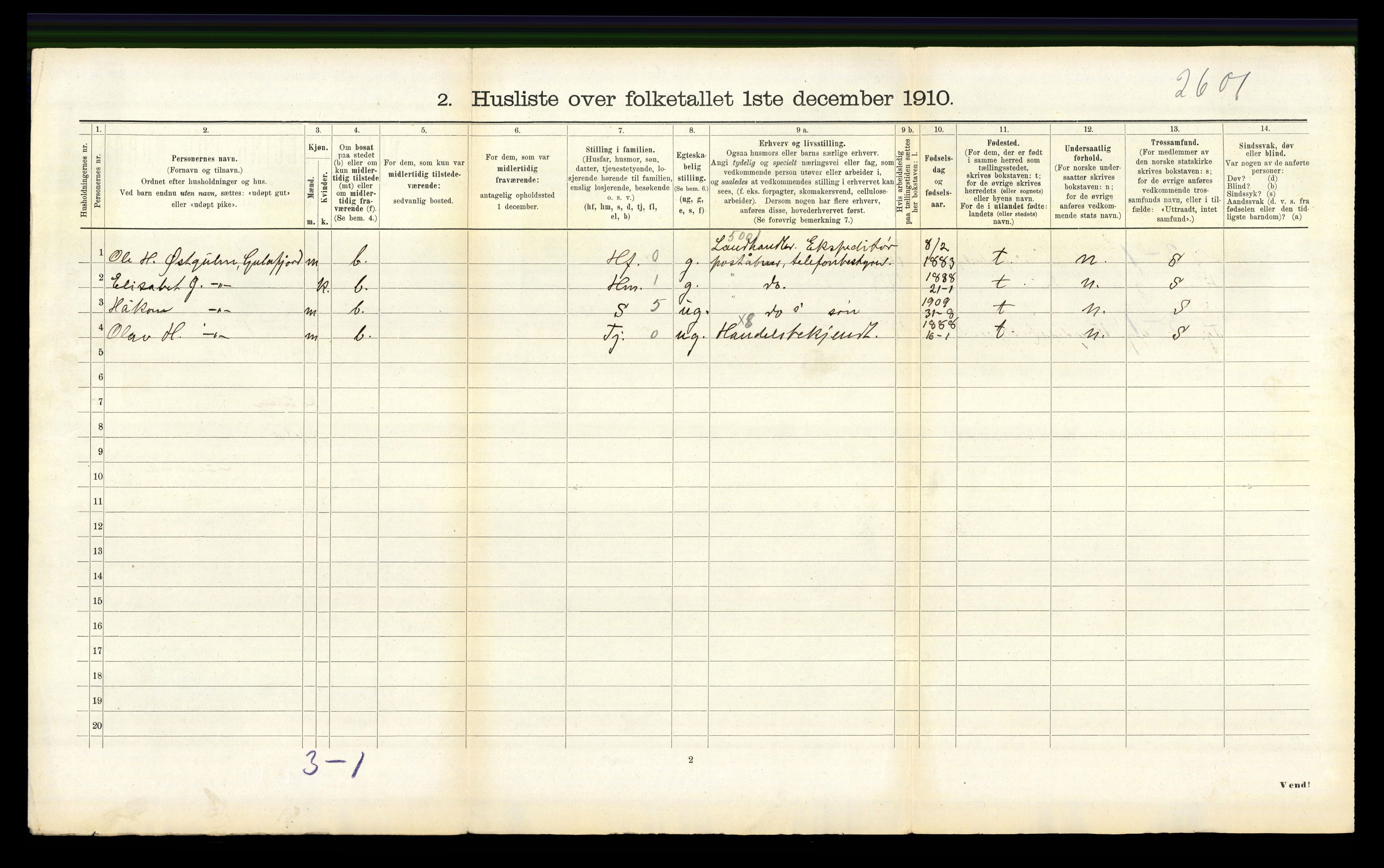 RA, 1910 census for Gulen, 1910, p. 397