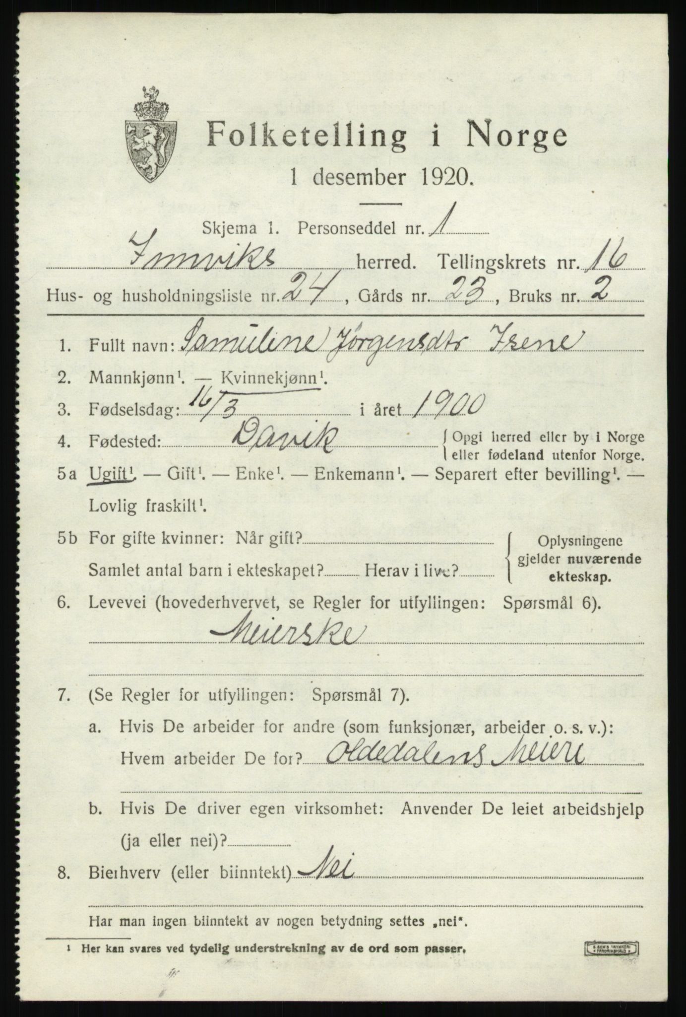 SAB, 1920 census for Innvik, 1920, p. 6763