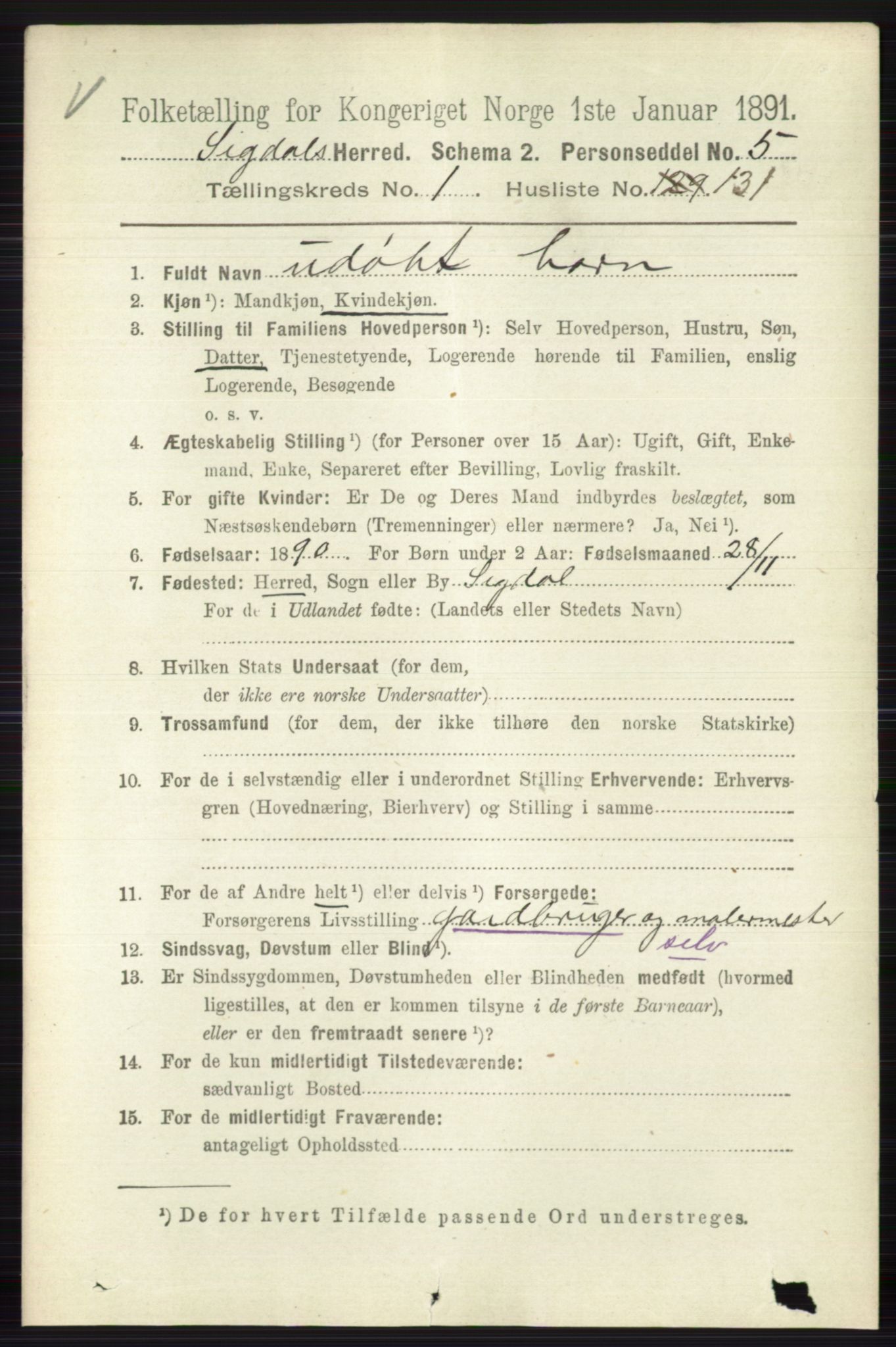 RA, 1891 census for 0621 Sigdal, 1891, p. 886