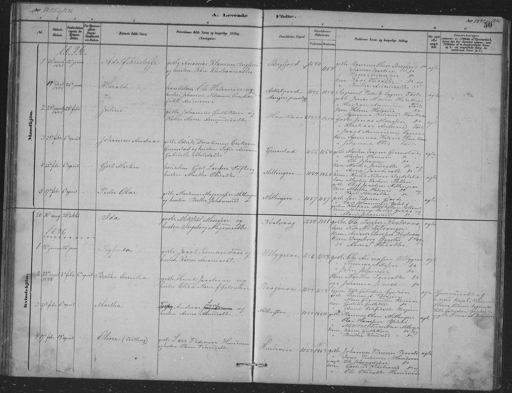 Alversund Sokneprestembete, SAB/A-73901/H/Ha/Hab: Parish register (copy) no. B 3, 1881-1896, p. 50