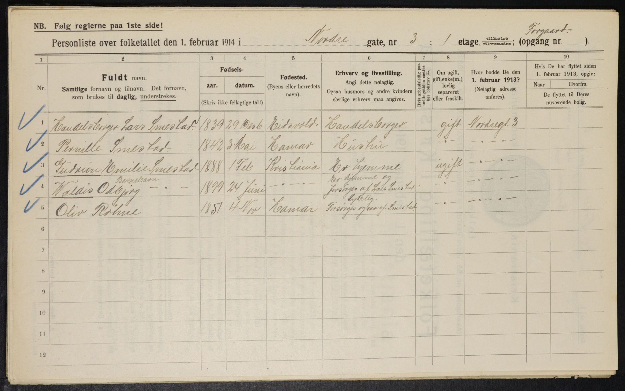 OBA, Municipal Census 1914 for Kristiania, 1914, p. 73049