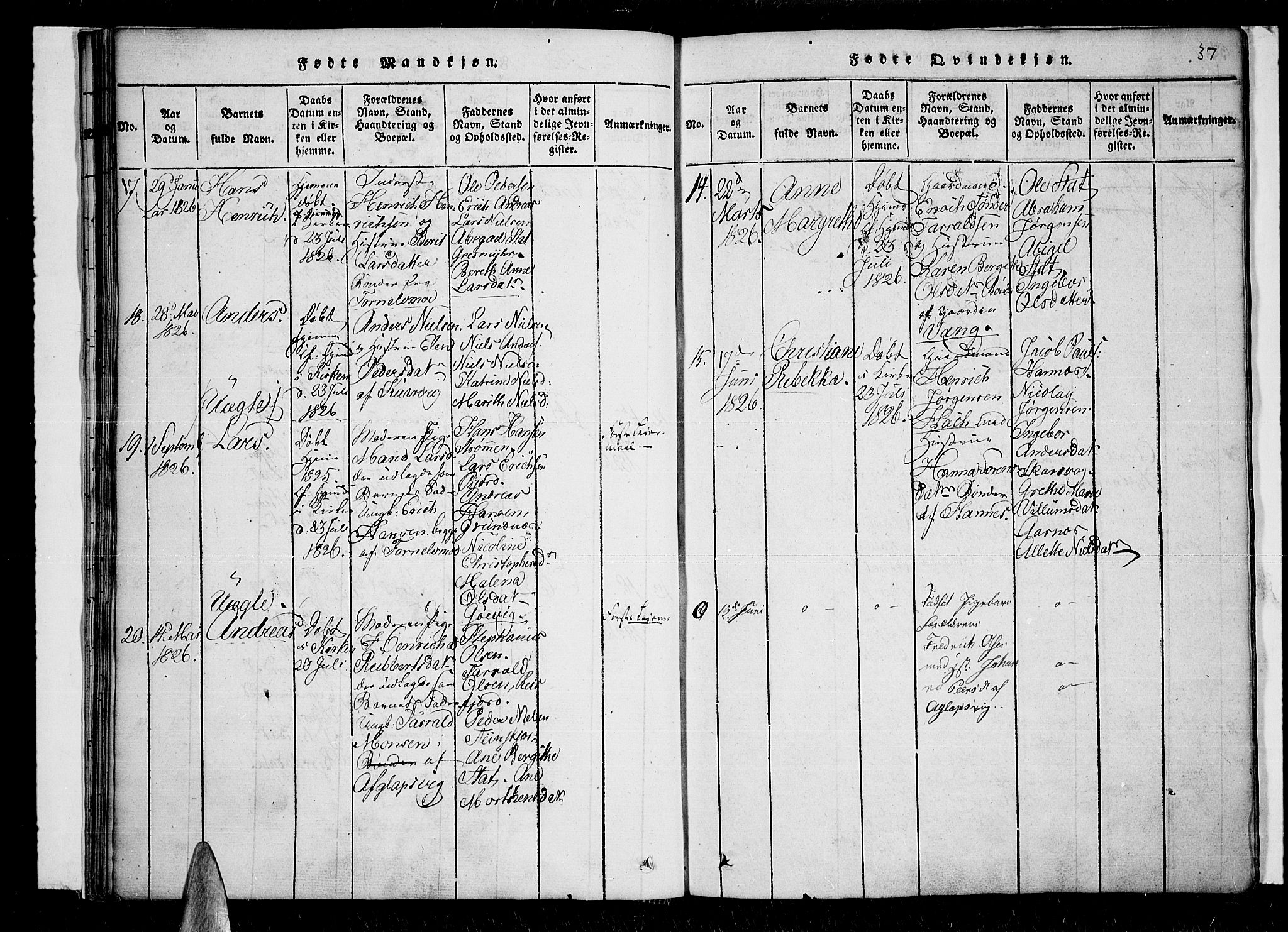 Lenvik sokneprestembete, SATØ/S-1310/H/Ha/Haa/L0003kirke: Parish register (official) no. 3, 1820-1831, p. 37