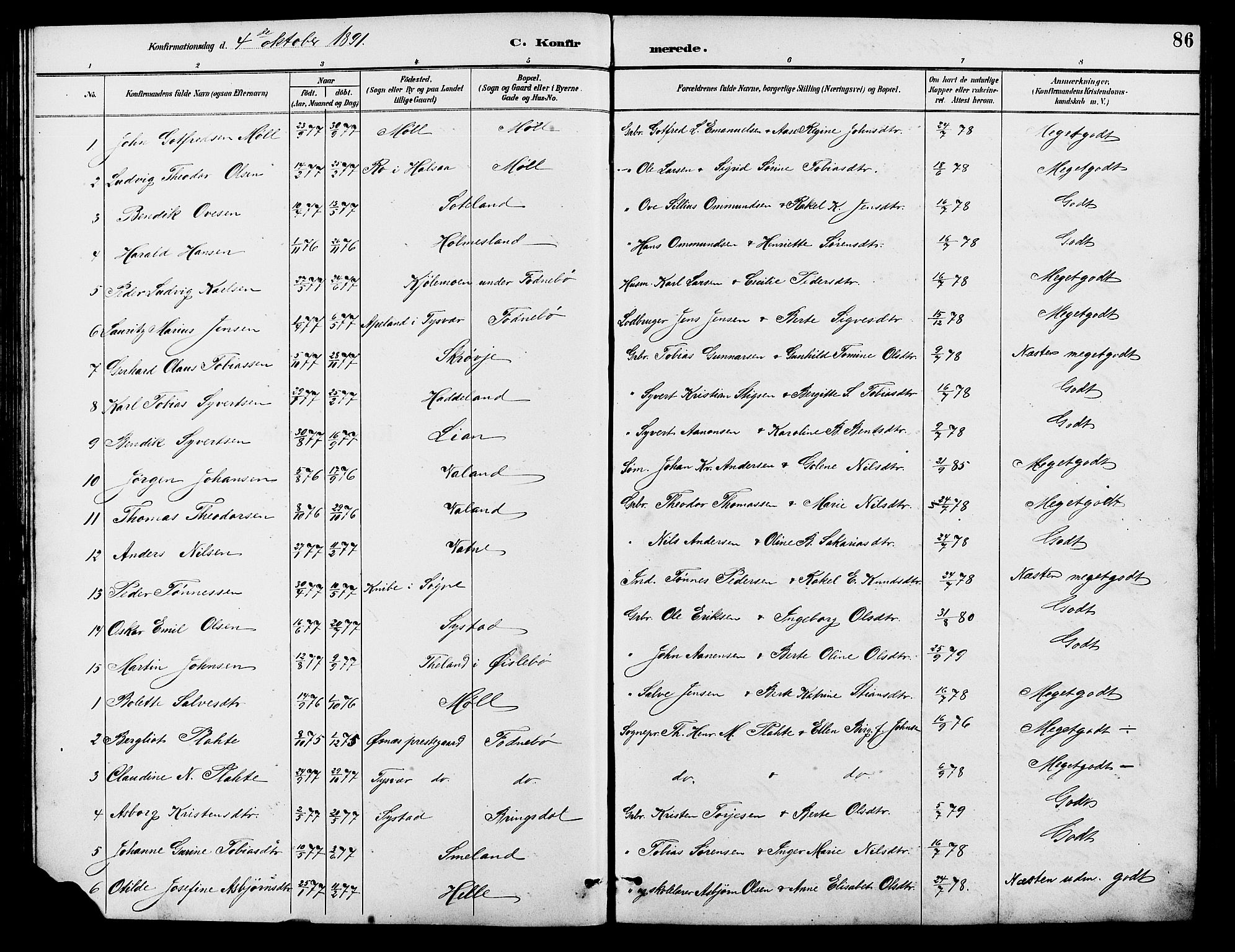 Holum sokneprestkontor, SAK/1111-0022/F/Fb/Fba/L0005: Parish register (copy) no. B 5, 1891-1909, p. 86