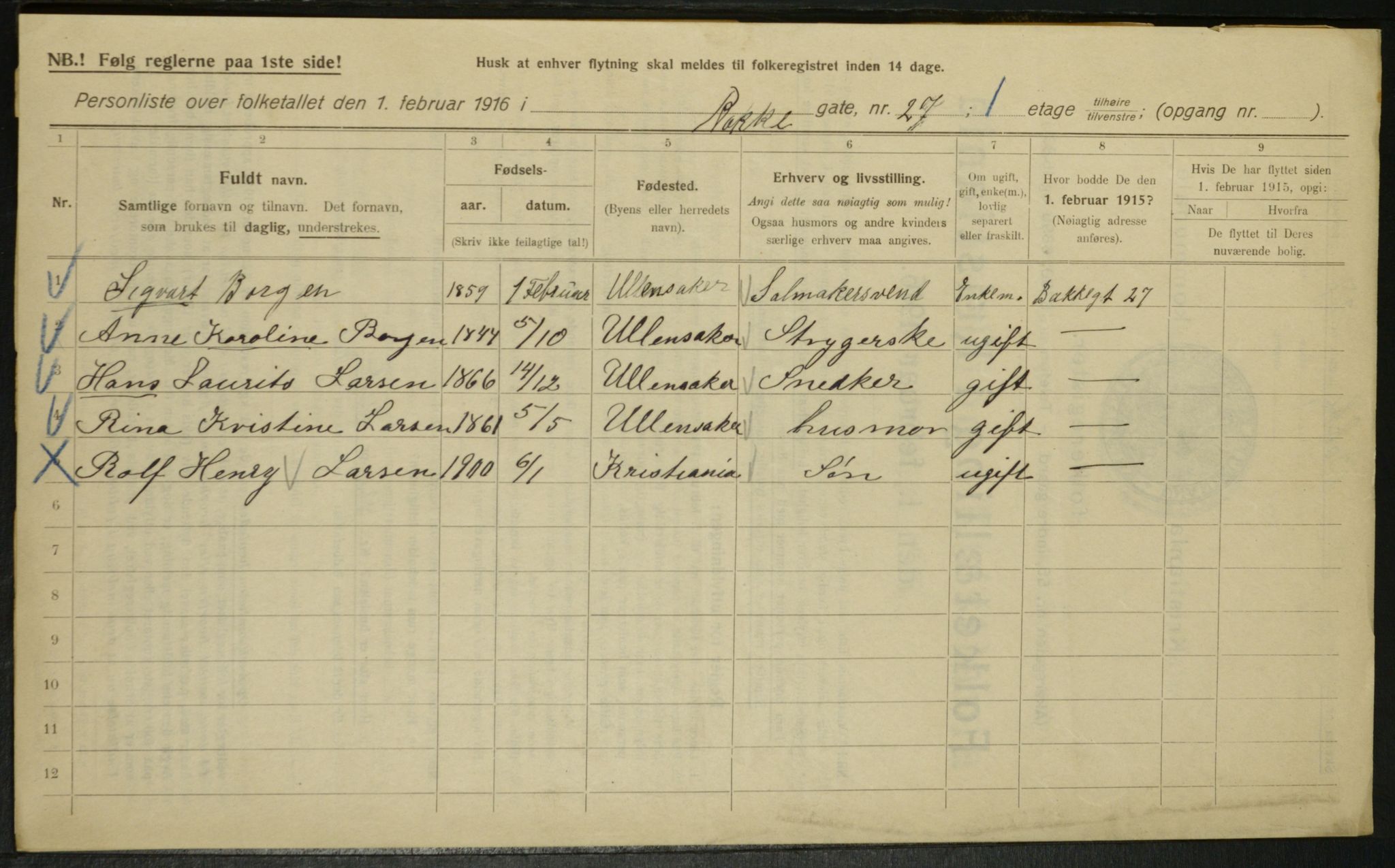 OBA, Municipal Census 1916 for Kristiania, 1916, p. 3112