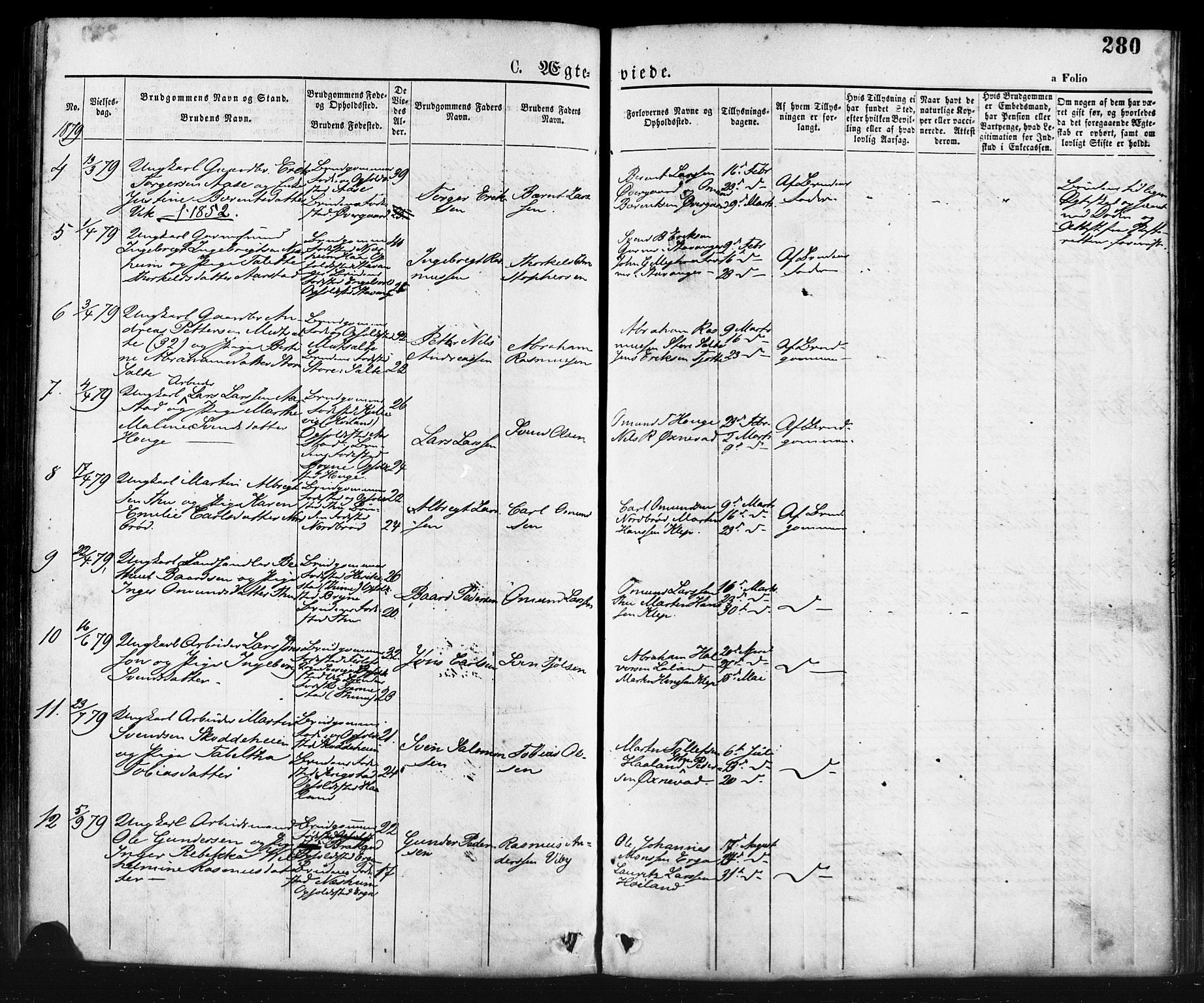 Klepp sokneprestkontor, AV/SAST-A-101803/001/3/30BA/L0006: Parish register (official) no. A 6, 1871-1885, p. 280