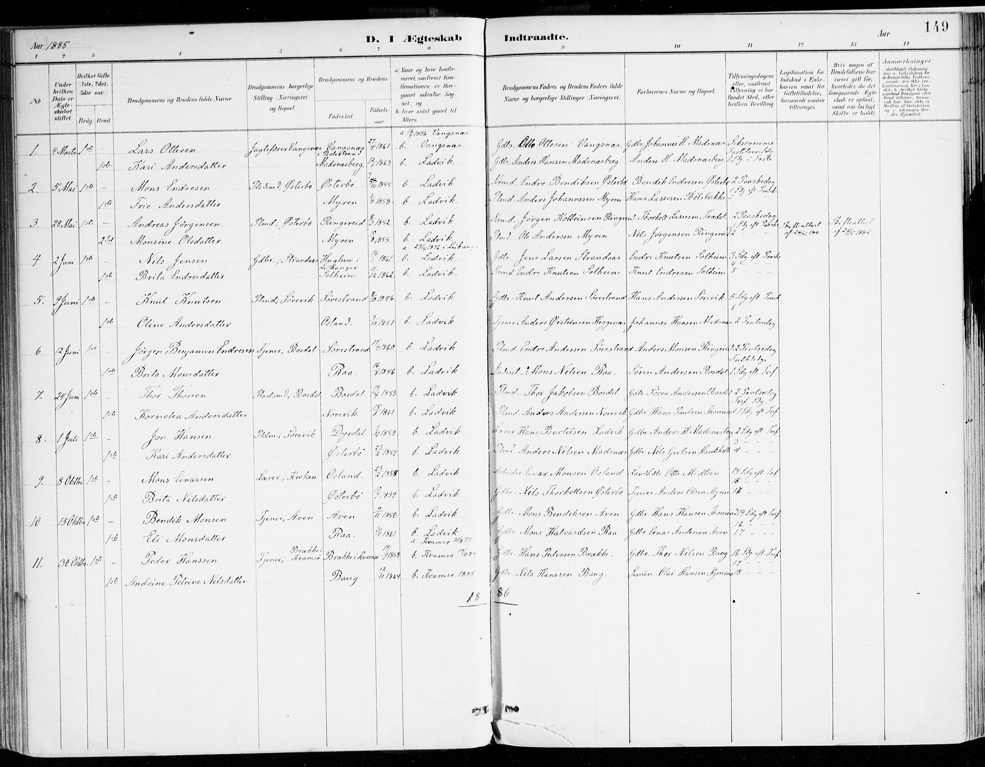 Lavik sokneprestembete, SAB/A-80901: Parish register (official) no. B 1, 1882-1908, p. 149