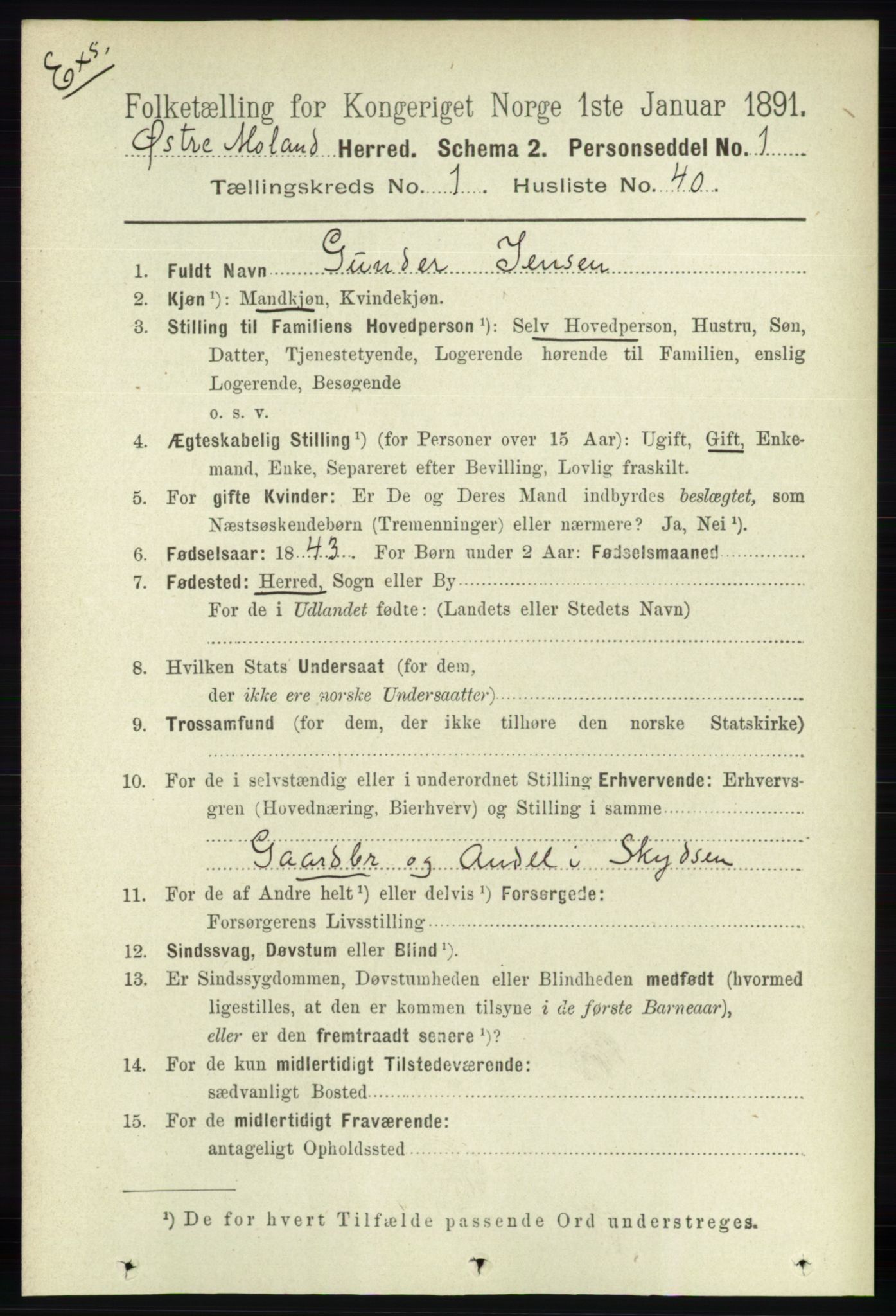 RA, Census 1891 for Nedenes amt: Gjenparter av personsedler for beslektede ektefeller, menn, 1891, p. 467