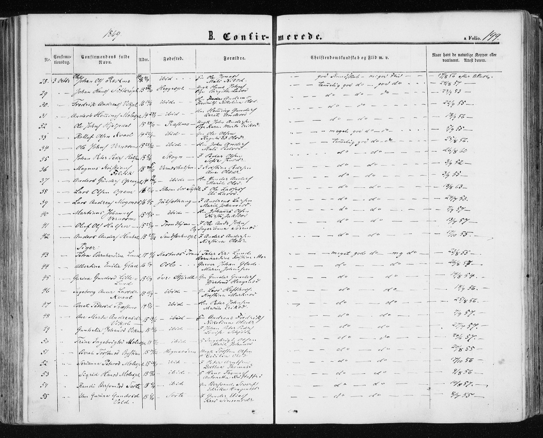 Ministerialprotokoller, klokkerbøker og fødselsregistre - Nord-Trøndelag, SAT/A-1458/709/L0075: Parish register (official) no. 709A15, 1859-1870, p. 199