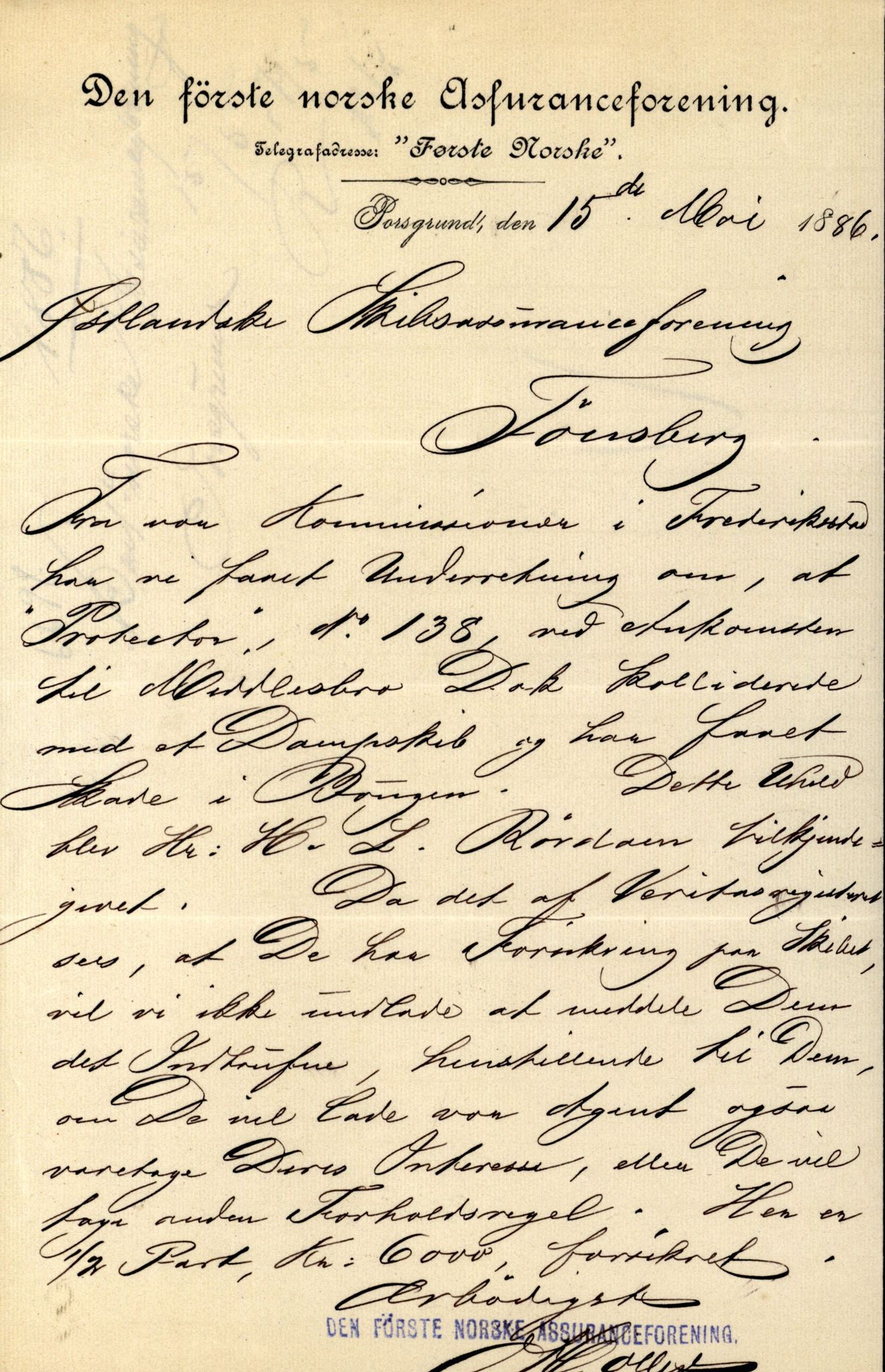 Pa 63 - Østlandske skibsassuranceforening, VEMU/A-1079/G/Ga/L0019/0006: Havaridokumenter / Sømand, Olaf Trygvason, Norden, Præsident, Protector, 1886, p. 48