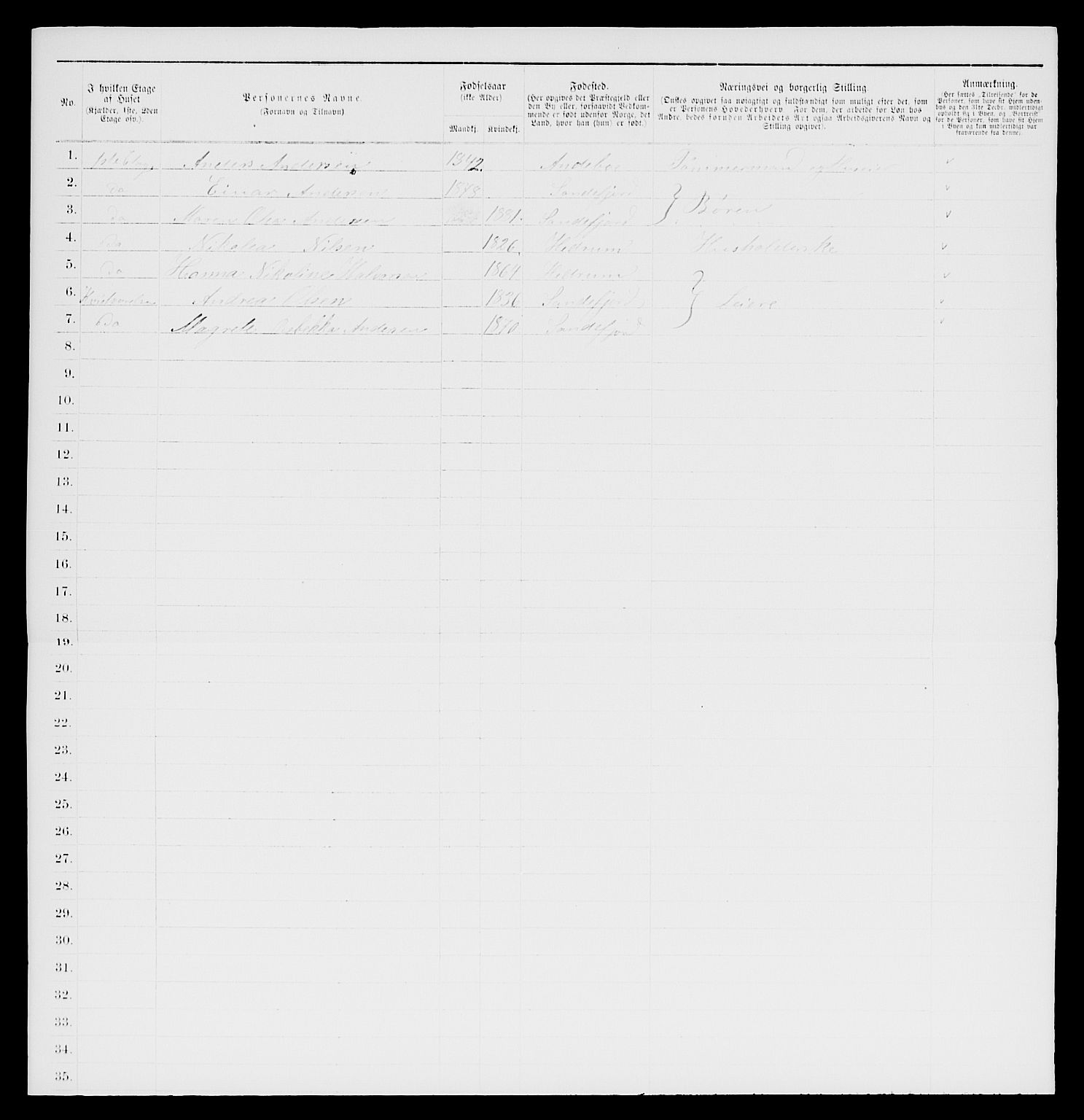 SAKO, 1885 census for 0706 Sandefjord, 1885, p. 9