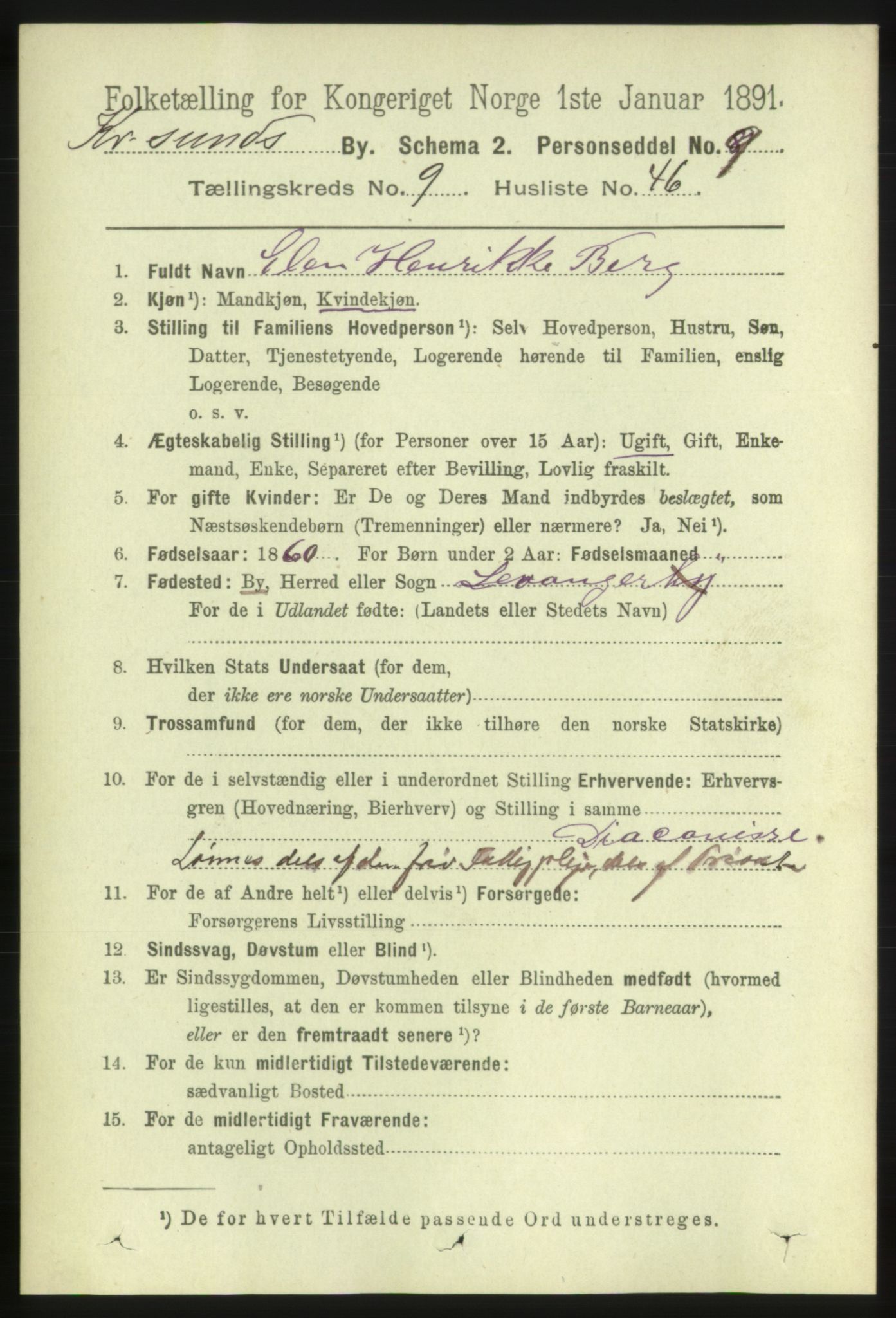 RA, 1891 census for 1503 Kristiansund, 1891, p. 7605