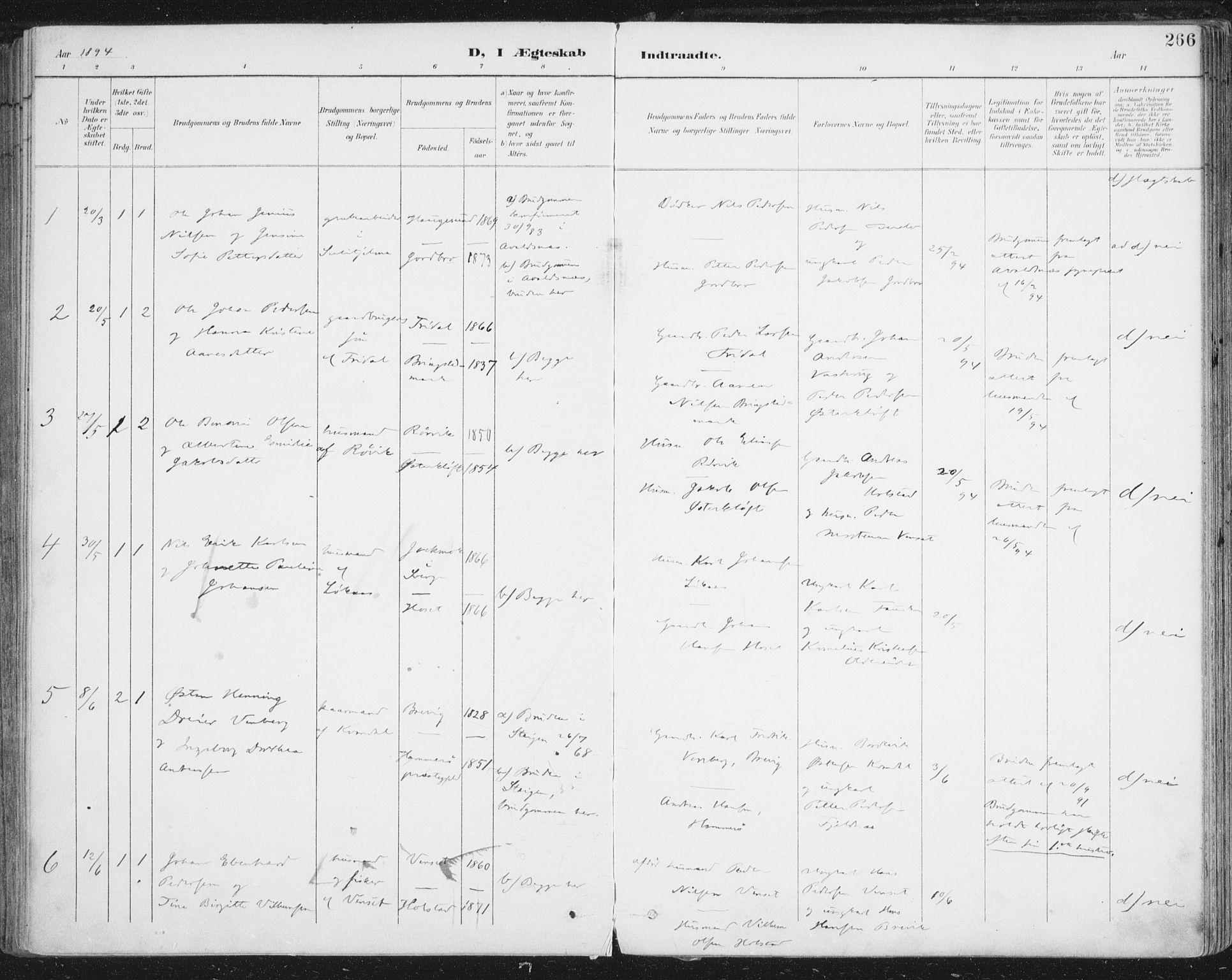 Ministerialprotokoller, klokkerbøker og fødselsregistre - Nordland, AV/SAT-A-1459/852/L0741: Parish register (official) no. 852A11, 1894-1917, p. 266