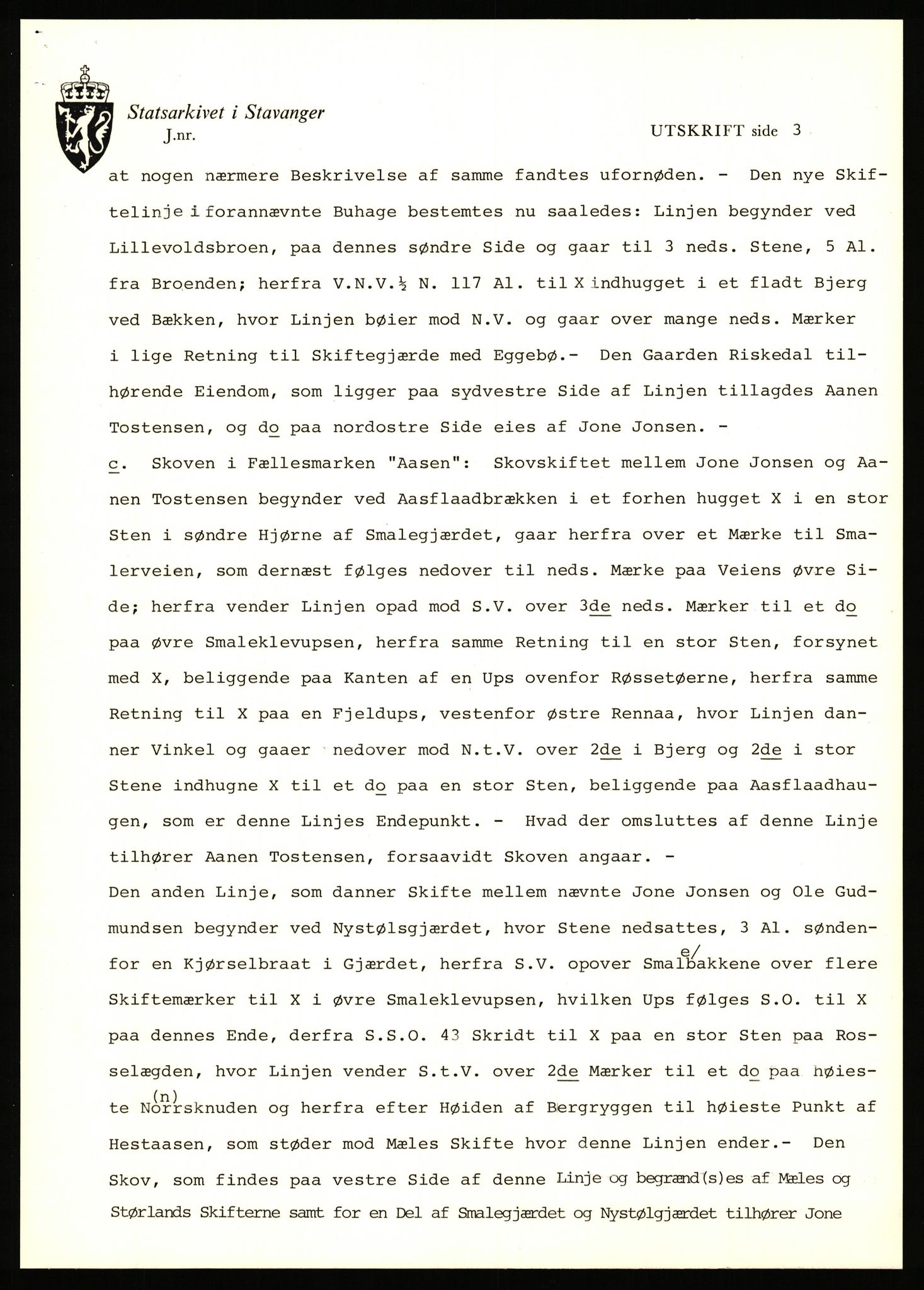 Statsarkivet i Stavanger, SAST/A-101971/03/Y/Yj/L0069: Avskrifter sortert etter gårdsnavn: Riske - Rosland store, 1750-1930, p. 95