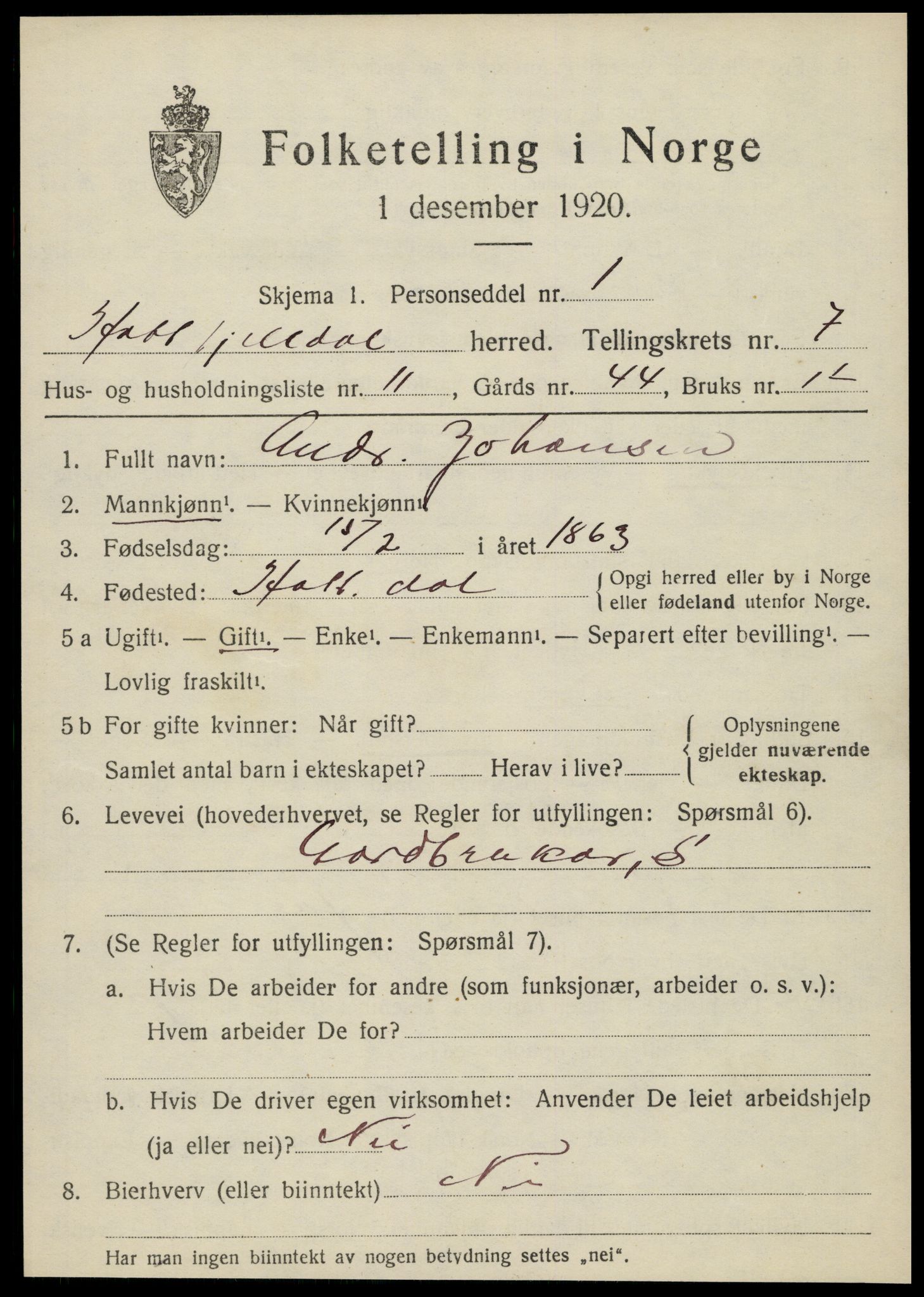 SAT, 1920 census for Hattfjelldal, 1920, p. 1736