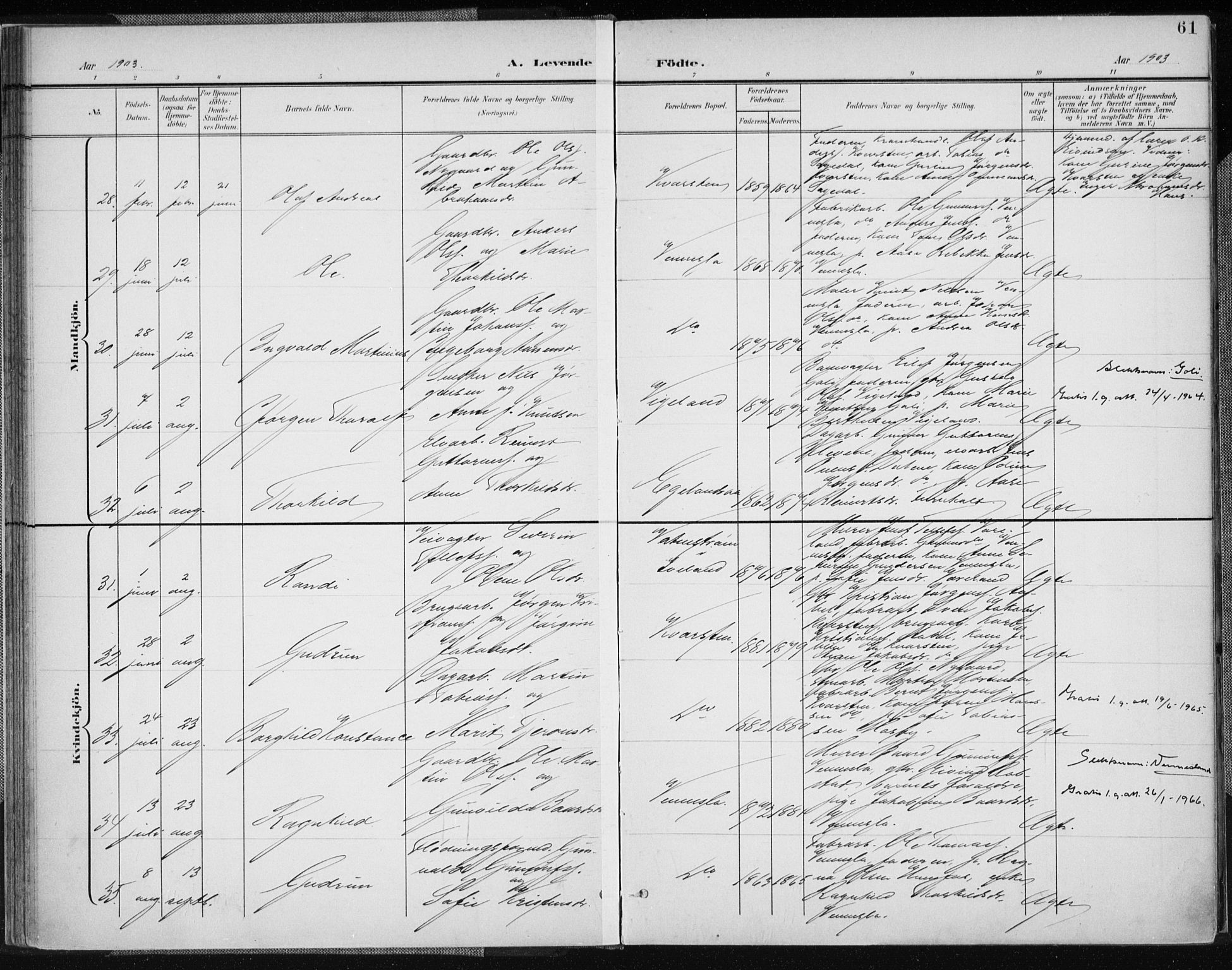 Vennesla sokneprestkontor, AV/SAK-1111-0045/Fa/Fab/L0005: Parish register (official) no. A 5, 1897-1909, p. 61