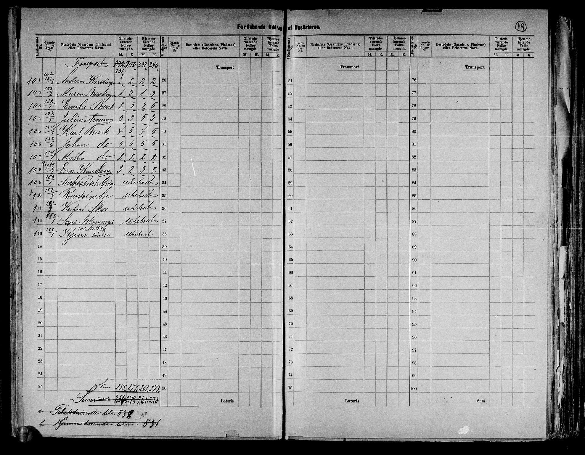 RA, 1891 census for 0211 Vestby, 1891, p. 19