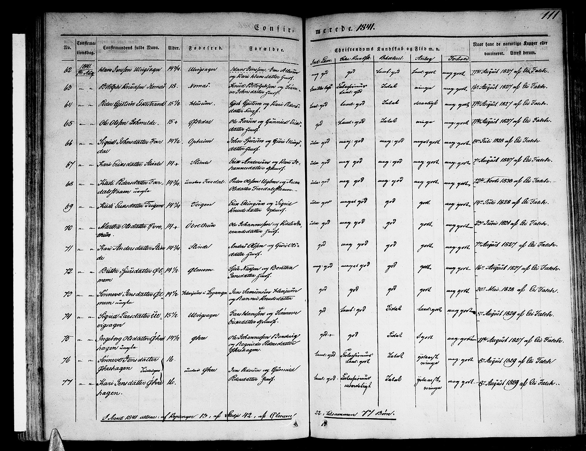 Sogndal sokneprestembete, SAB/A-81301/H/Haa/Haaa/L0011: Parish register (official) no. A 11, 1839-1847, p. 111