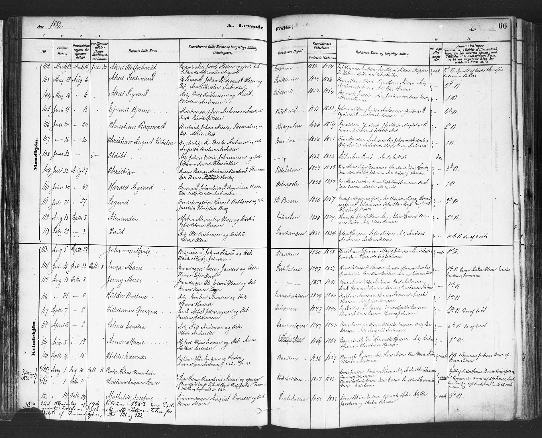 Halden prestekontor Kirkebøker, SAO/A-10909/F/Fa/L0011: Parish register (official) no. I 11, 1878-1889, p. 66
