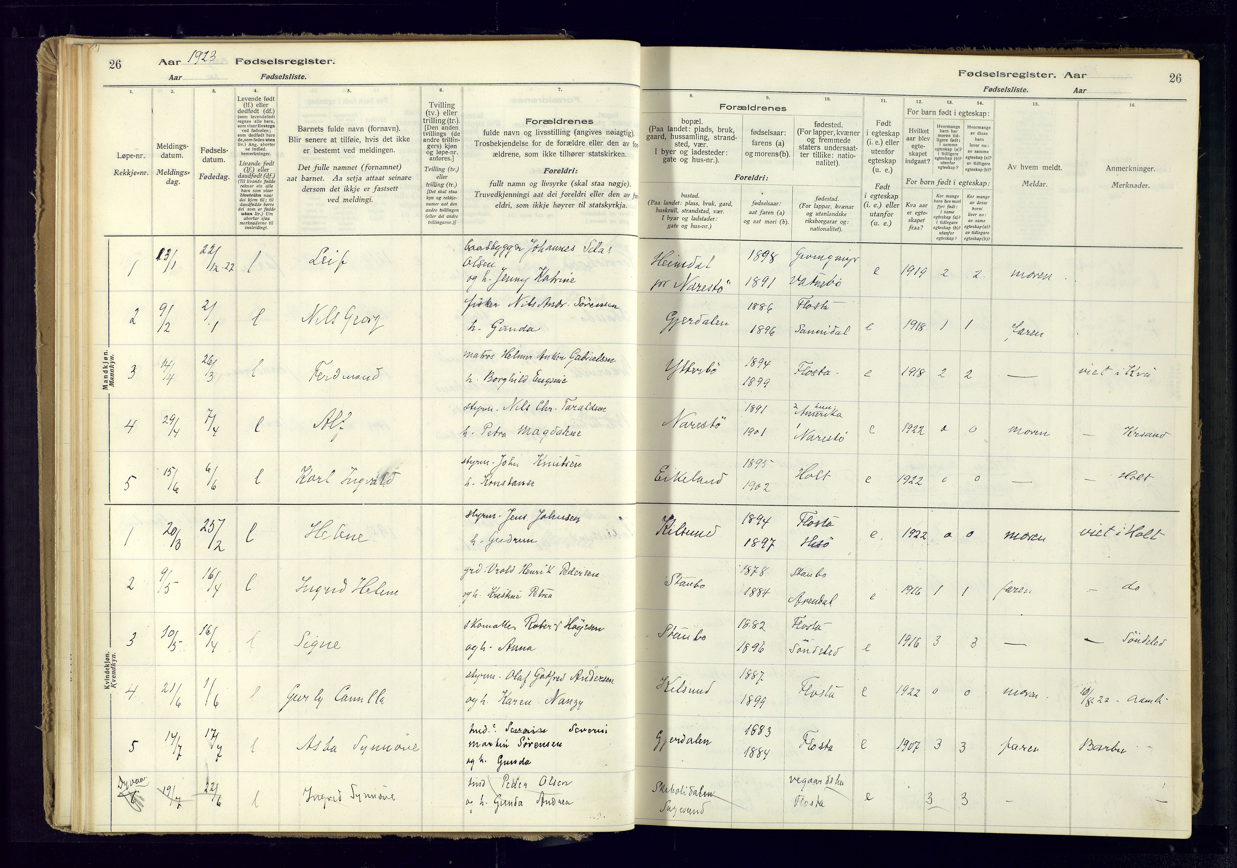 Austre Moland sokneprestkontor, SAK/1111-0001/J/Ja/L0005: Birth register no. A-VI-29, 1916-1982, p. 26