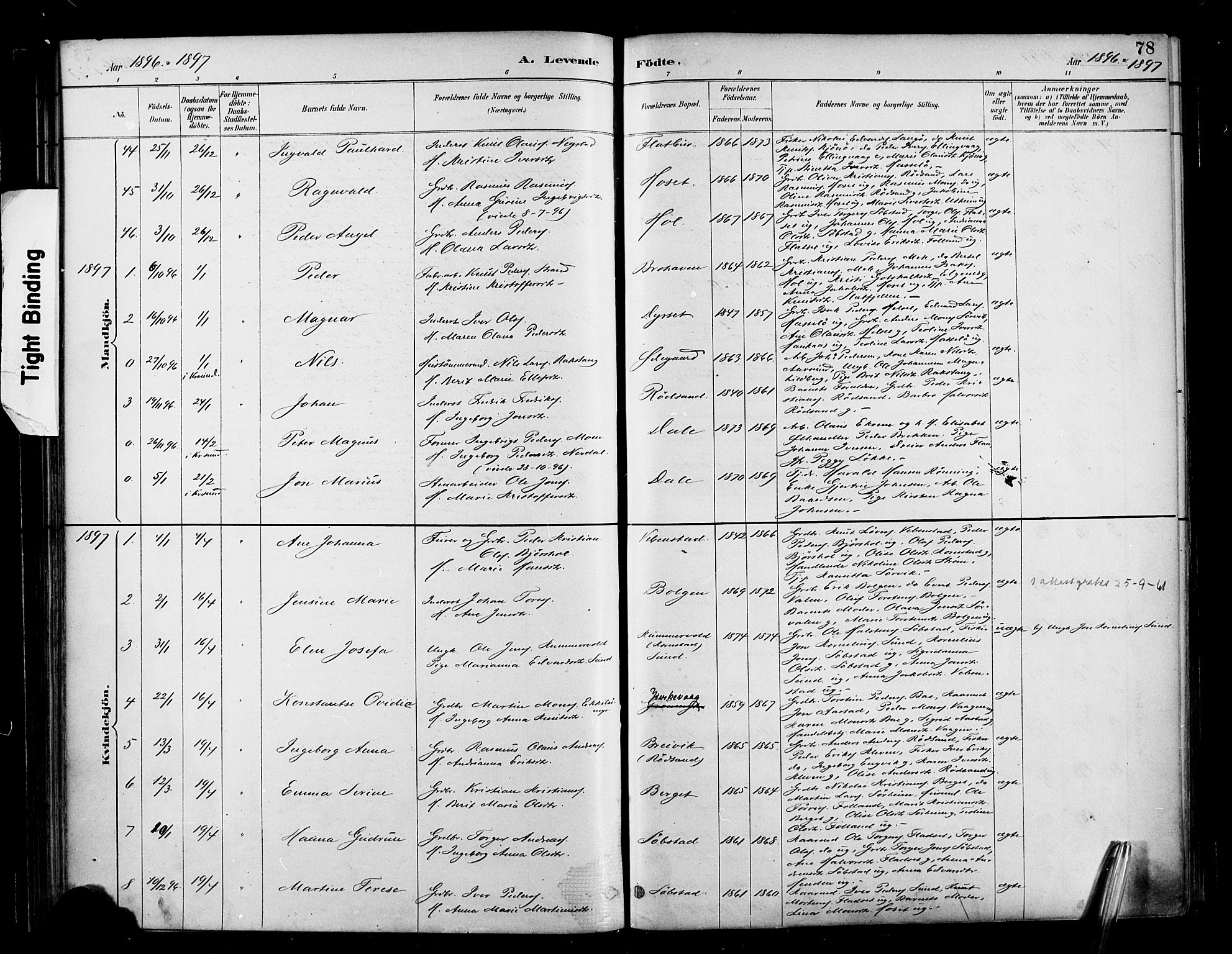 Ministerialprotokoller, klokkerbøker og fødselsregistre - Møre og Romsdal, SAT/A-1454/569/L0819: Parish register (official) no. 569A05, 1885-1899, p. 78