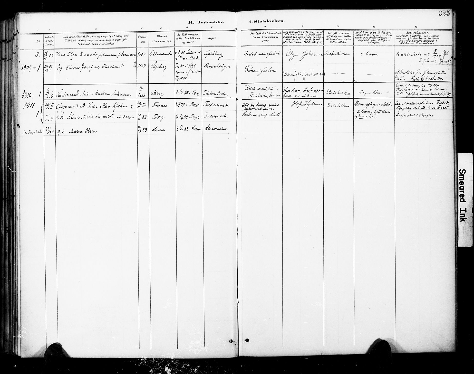 Skjeberg prestekontor Kirkebøker, SAO/A-10923/F/Fa/L0010: Parish register (official) no. I 10, 1898-1911, p. 325