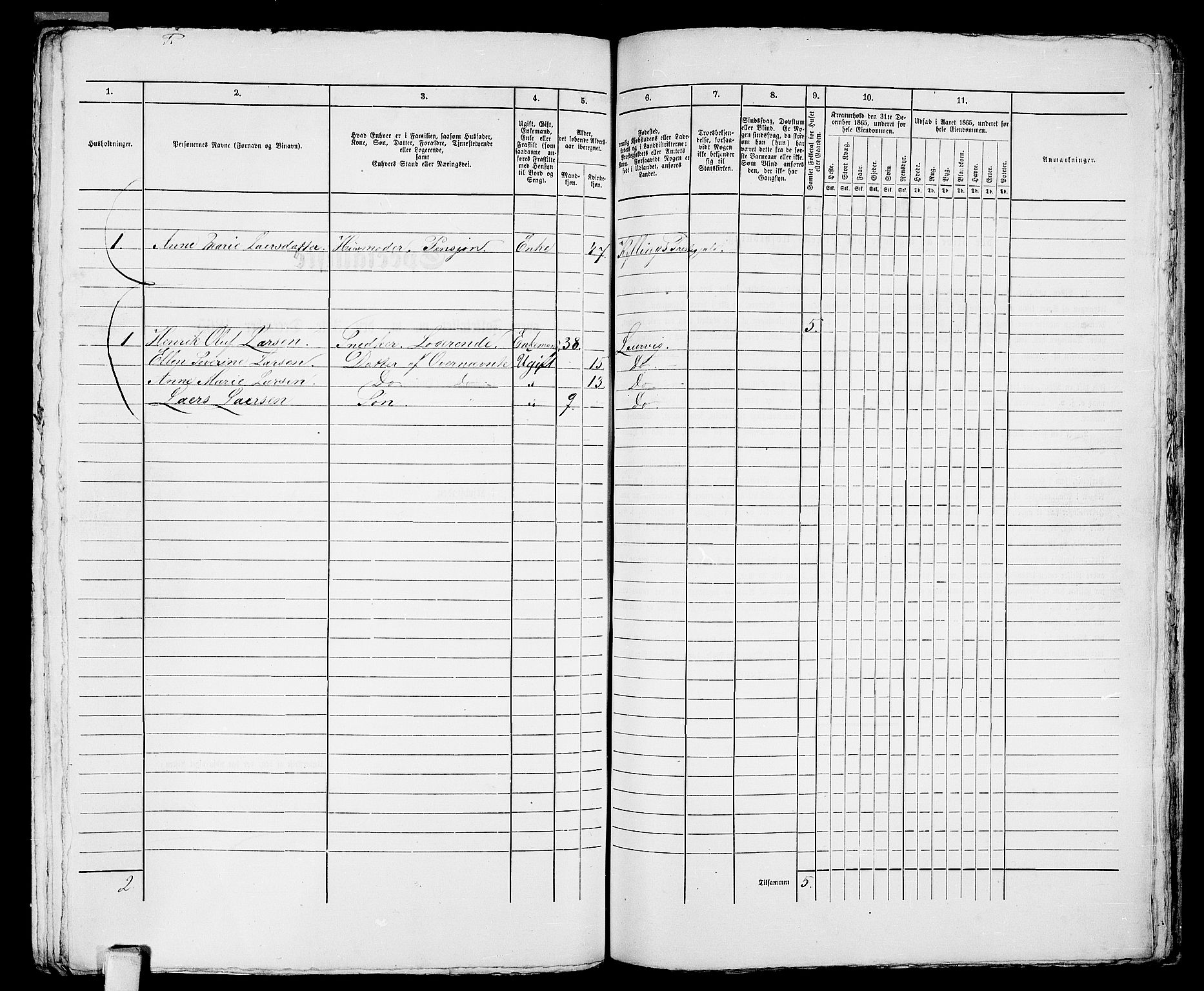 RA, 1865 census for Larvik, 1865, p. 1191