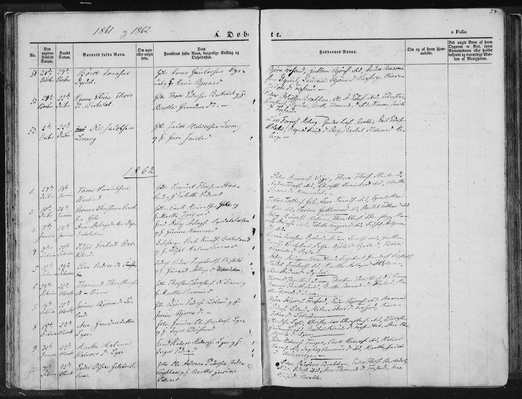 Høgsfjord sokneprestkontor, AV/SAST-A-101624/H/Ha/Haa/L0001: Parish register (official) no. A 1, 1854-1875, p. 34