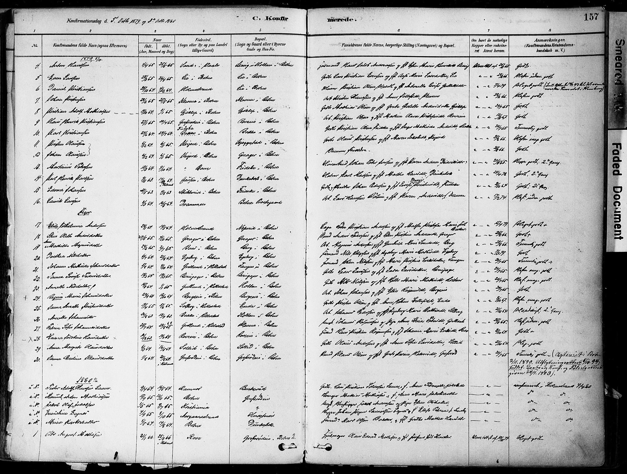 Botne kirkebøker, AV/SAKO-A-340/F/Fa/L0007: Parish register (official) no. I 7, 1878-1910, p. 157