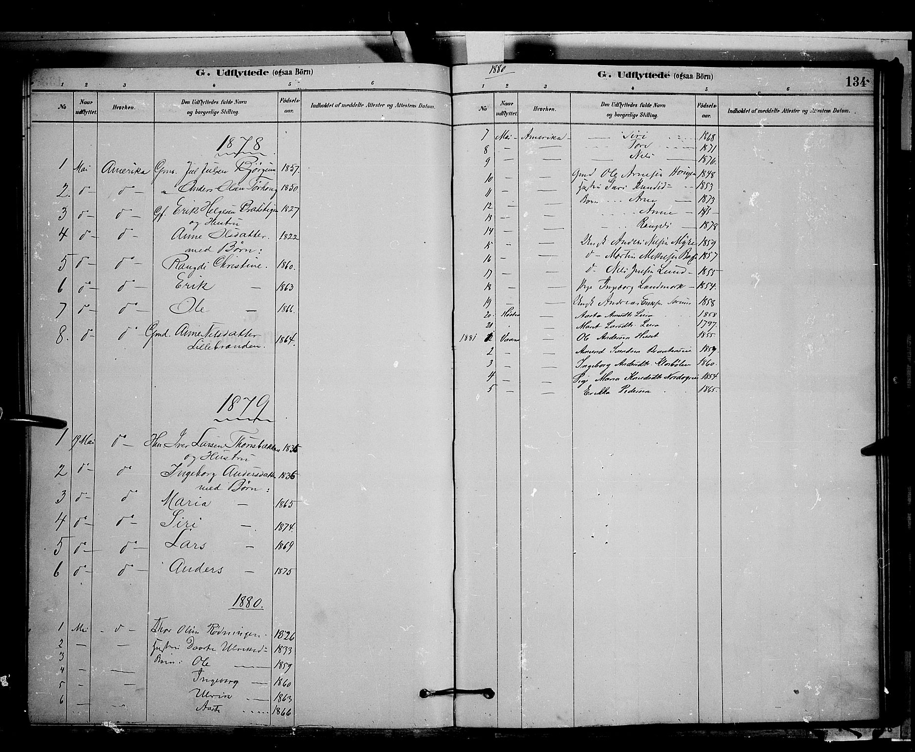 Nord-Aurdal prestekontor, SAH/PREST-132/H/Ha/Hab/L0006: Parish register (copy) no. 6, 1878-1892, p. 134
