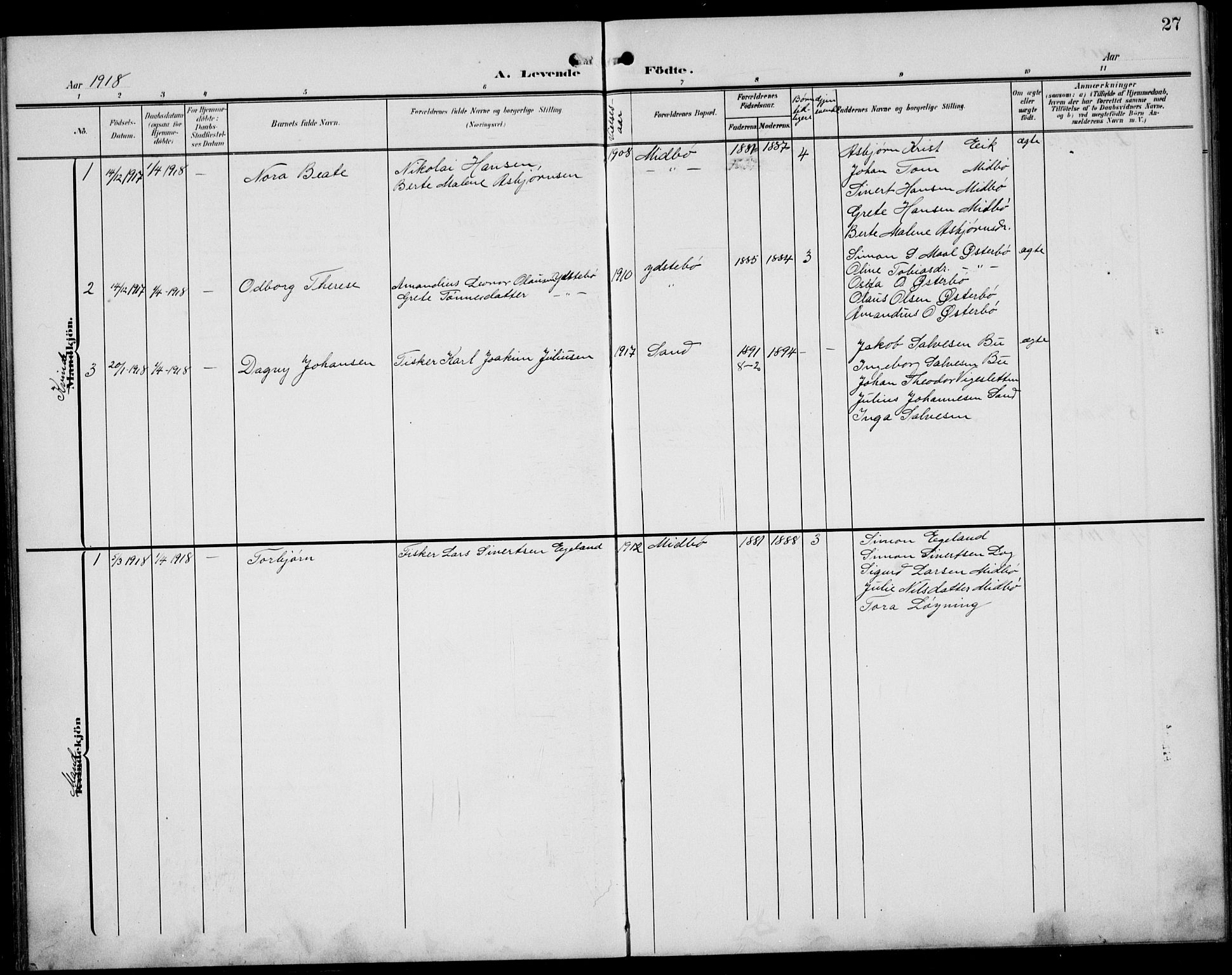 Sokndal sokneprestkontor, AV/SAST-A-101808: Parish register (copy) no. B 7, 1904-1935, p. 27