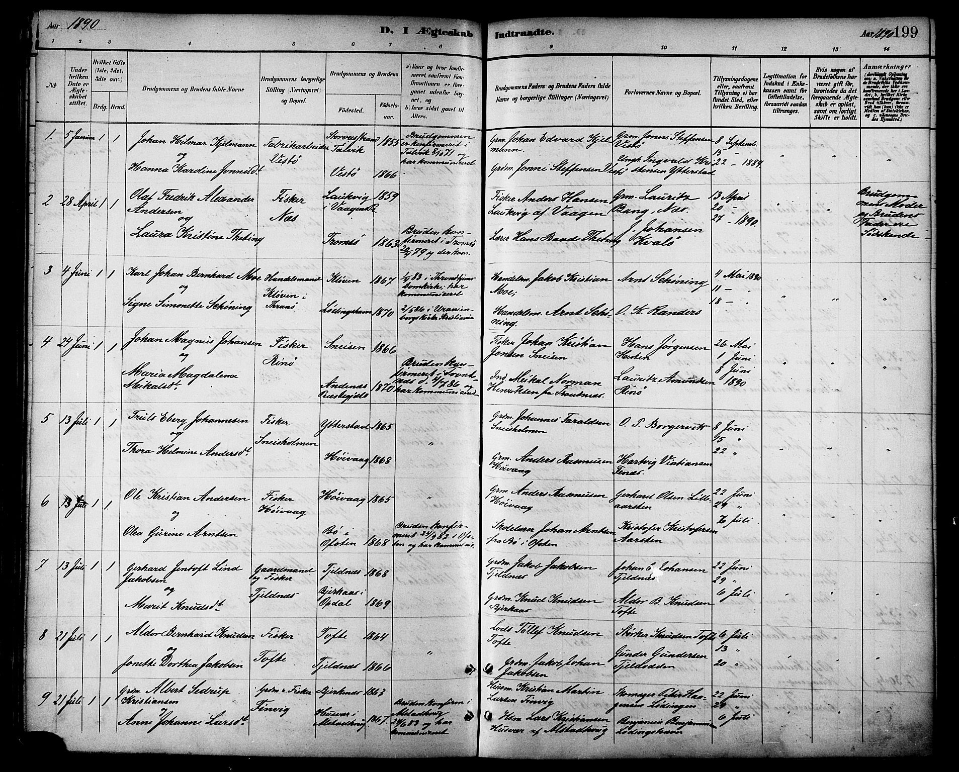 Ministerialprotokoller, klokkerbøker og fødselsregistre - Nordland, SAT/A-1459/872/L1035: Parish register (official) no. 872A10, 1884-1896, p. 199