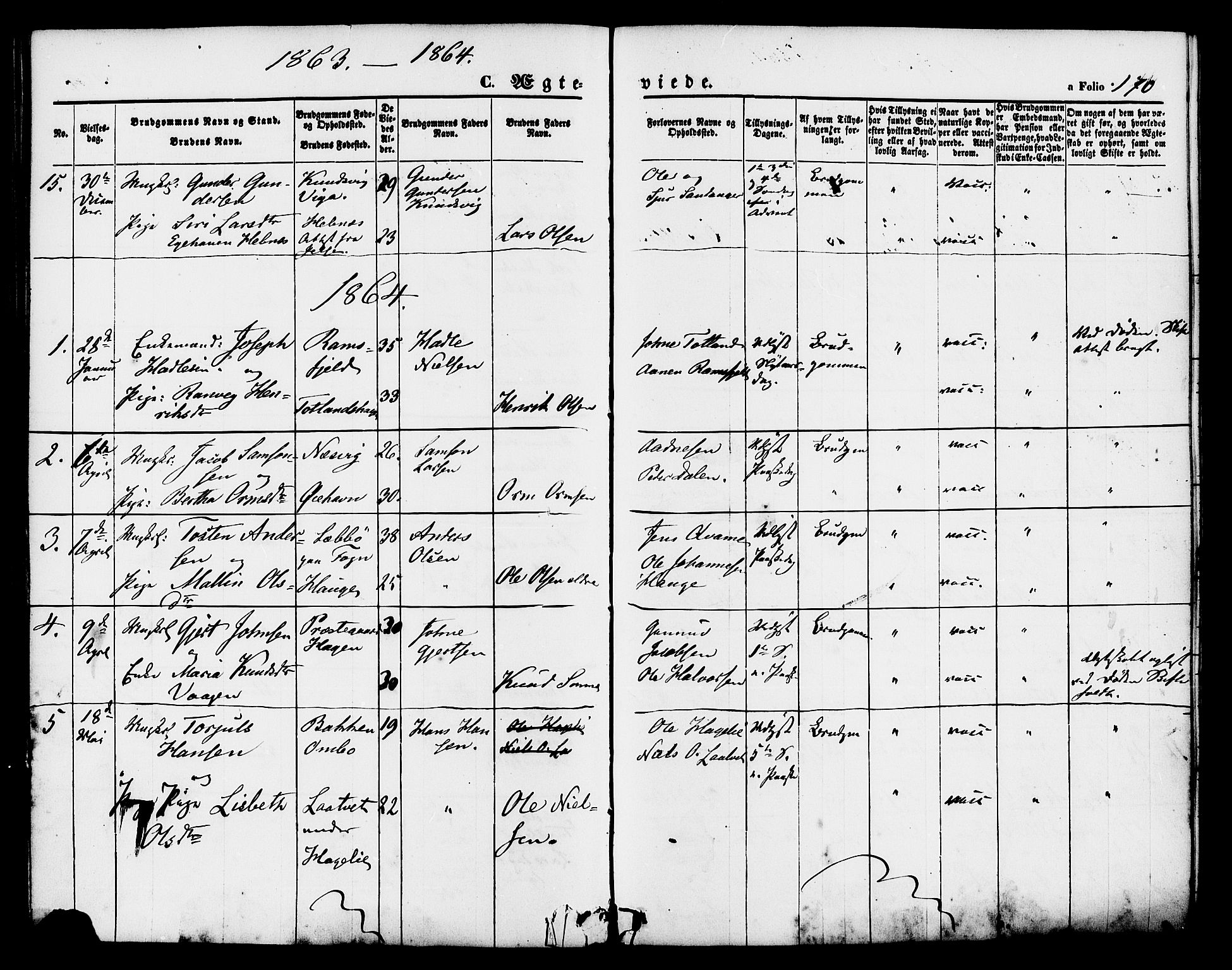 Hjelmeland sokneprestkontor, AV/SAST-A-101843/01/IV/L0011: Parish register (official) no. A 11, 1861-1878, p. 170