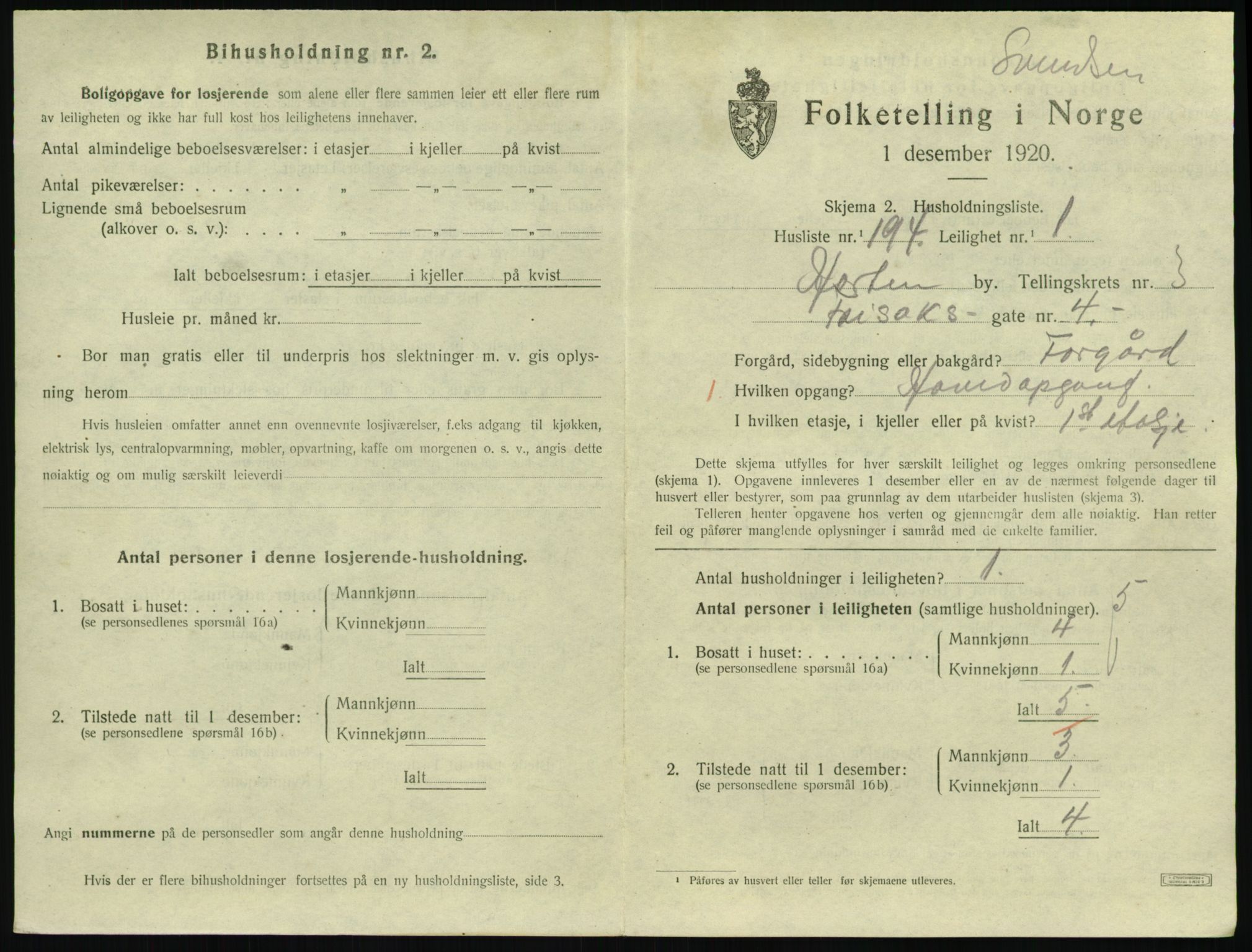 SAKO, 1920 census for Horten, 1920, p. 4747