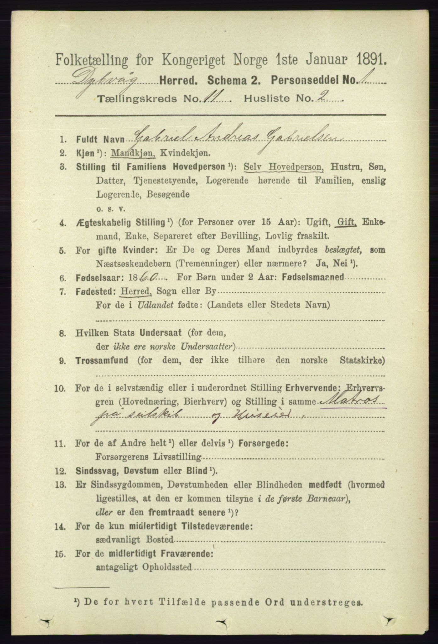 RA, 1891 census for 0915 Dypvåg, 1891, p. 4313