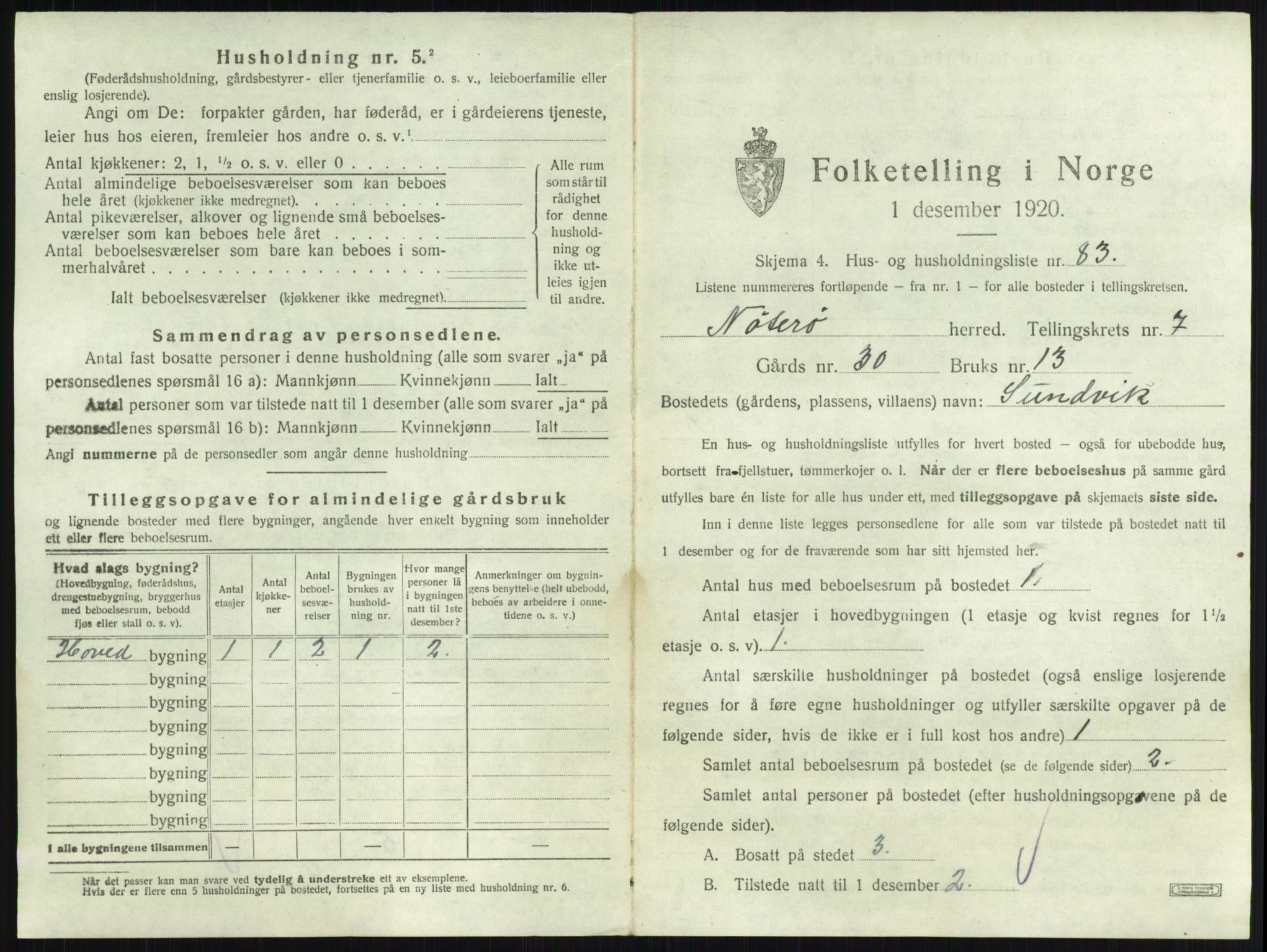 SAKO, 1920 census for Nøtterøy, 1920, p. 1486