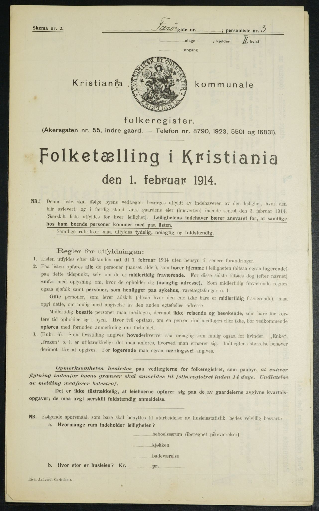 OBA, Municipal Census 1914 for Kristiania, 1914, p. 2648