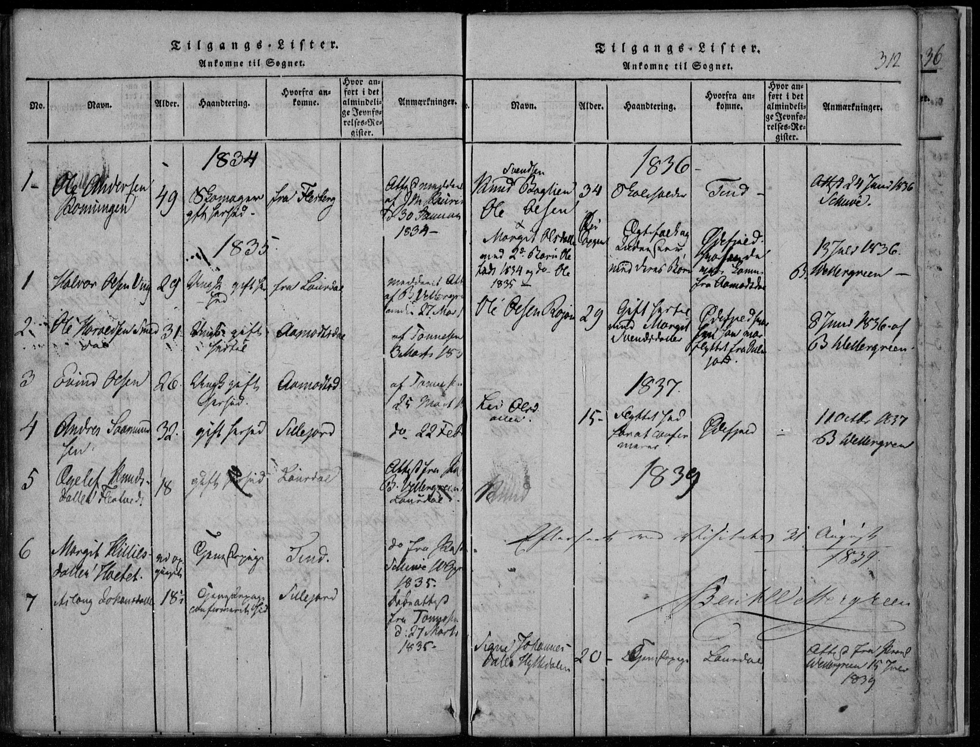 Rauland kirkebøker, AV/SAKO-A-292/F/Fa/L0001: Parish register (official) no. I 1, 1814-1859, p. 312