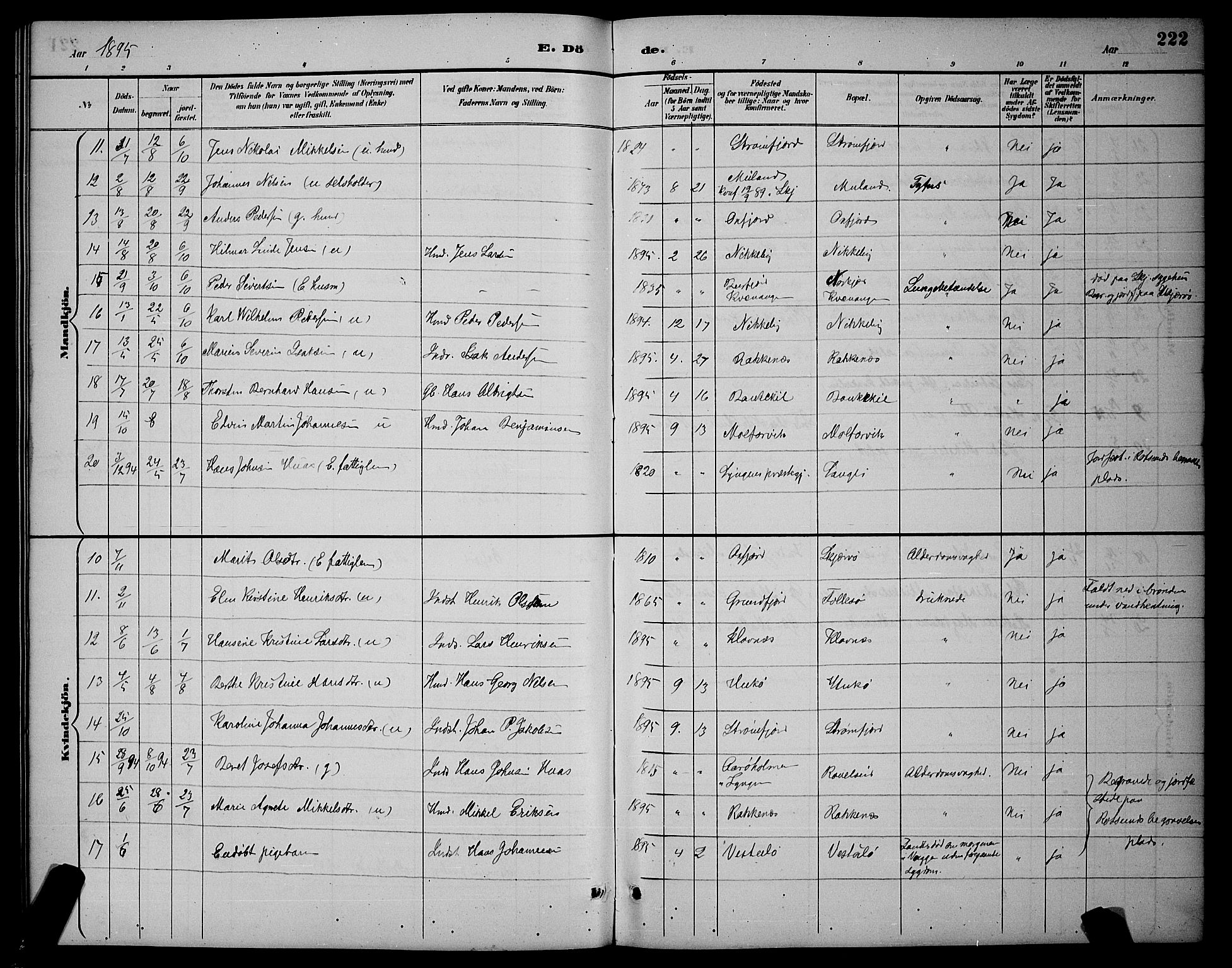 Skjervøy sokneprestkontor, AV/SATØ-S-1300/H/Ha/Hab/L0007klokker: Parish register (copy) no. 7, 1889-1899, p. 222