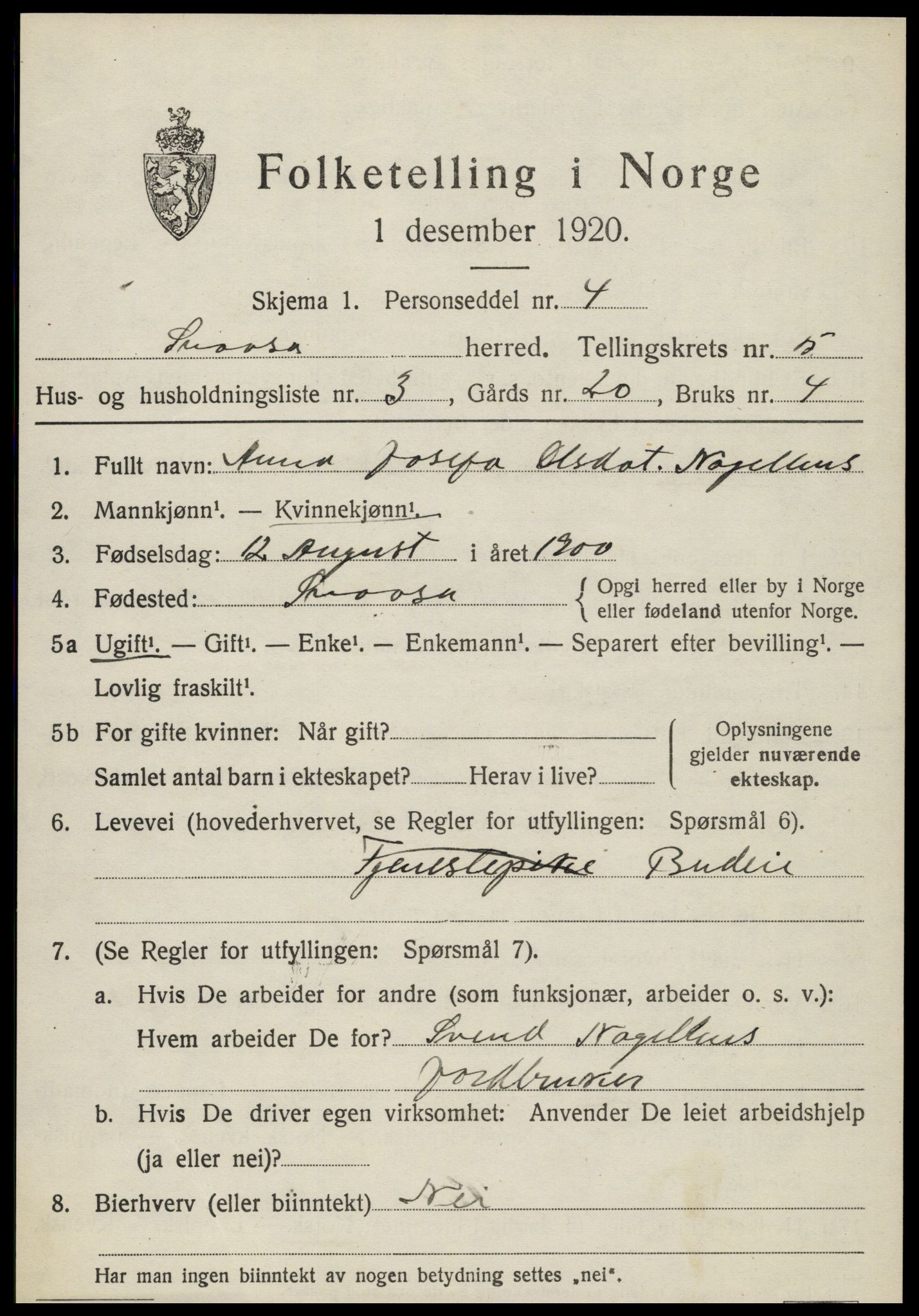 SAT, 1920 census for Snåsa, 1920, p. 2310