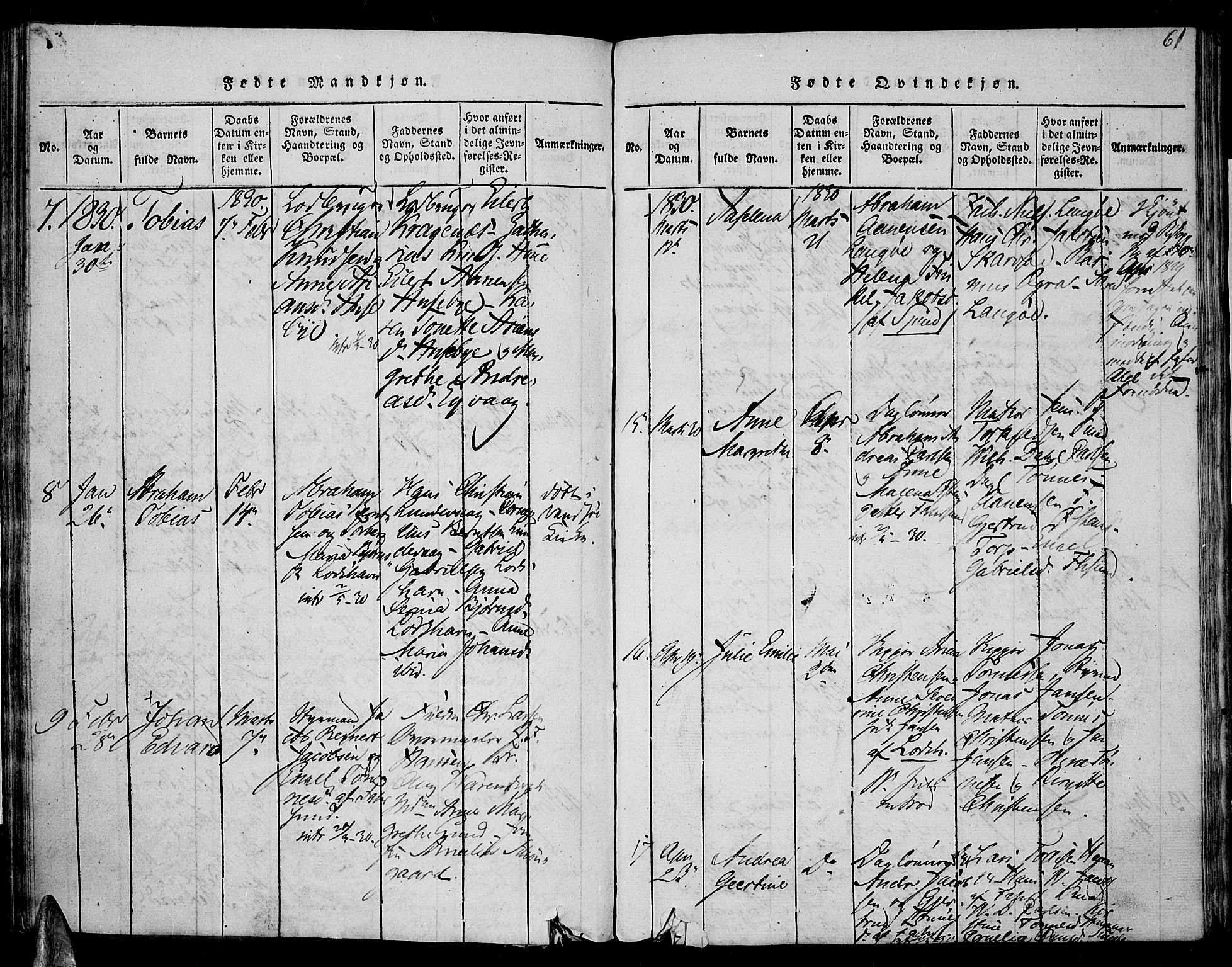 Farsund sokneprestkontor, SAK/1111-0009/F/Fa/L0002: Parish register (official) no. A 2, 1815-1836, p. 61