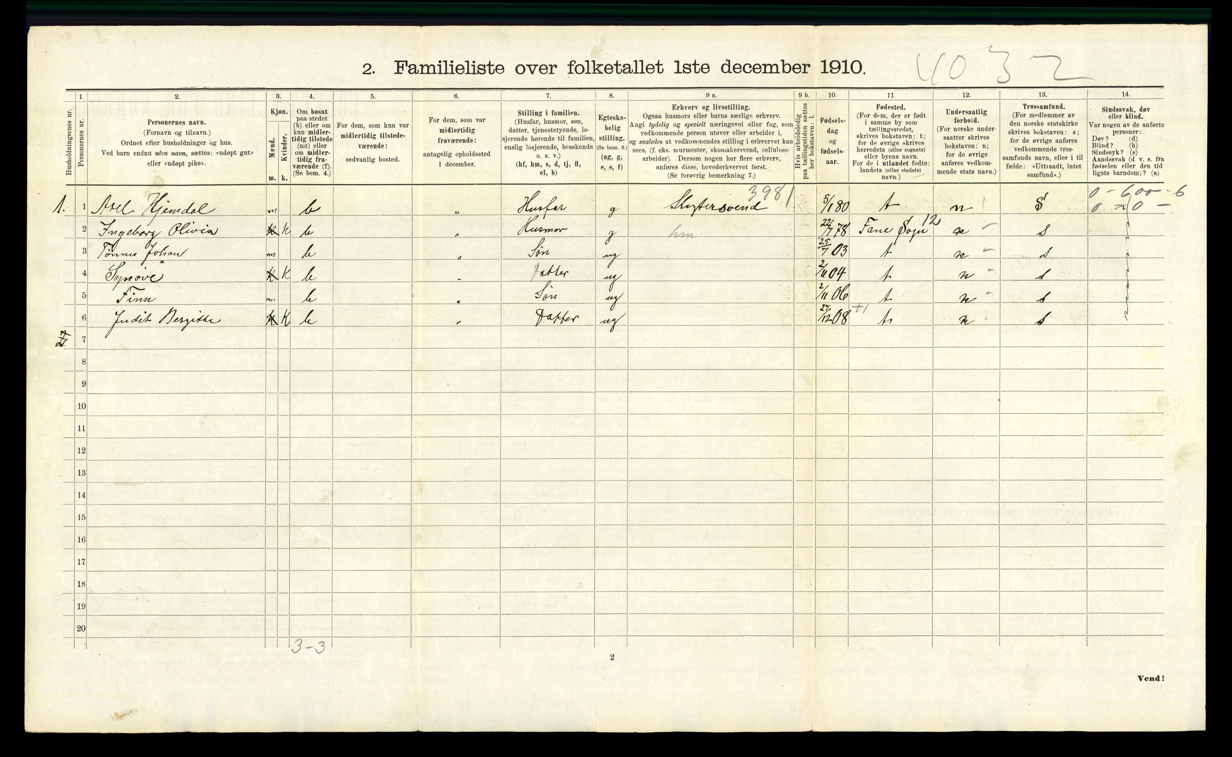 RA, 1910 census for Kristiansand, 1910, p. 9295