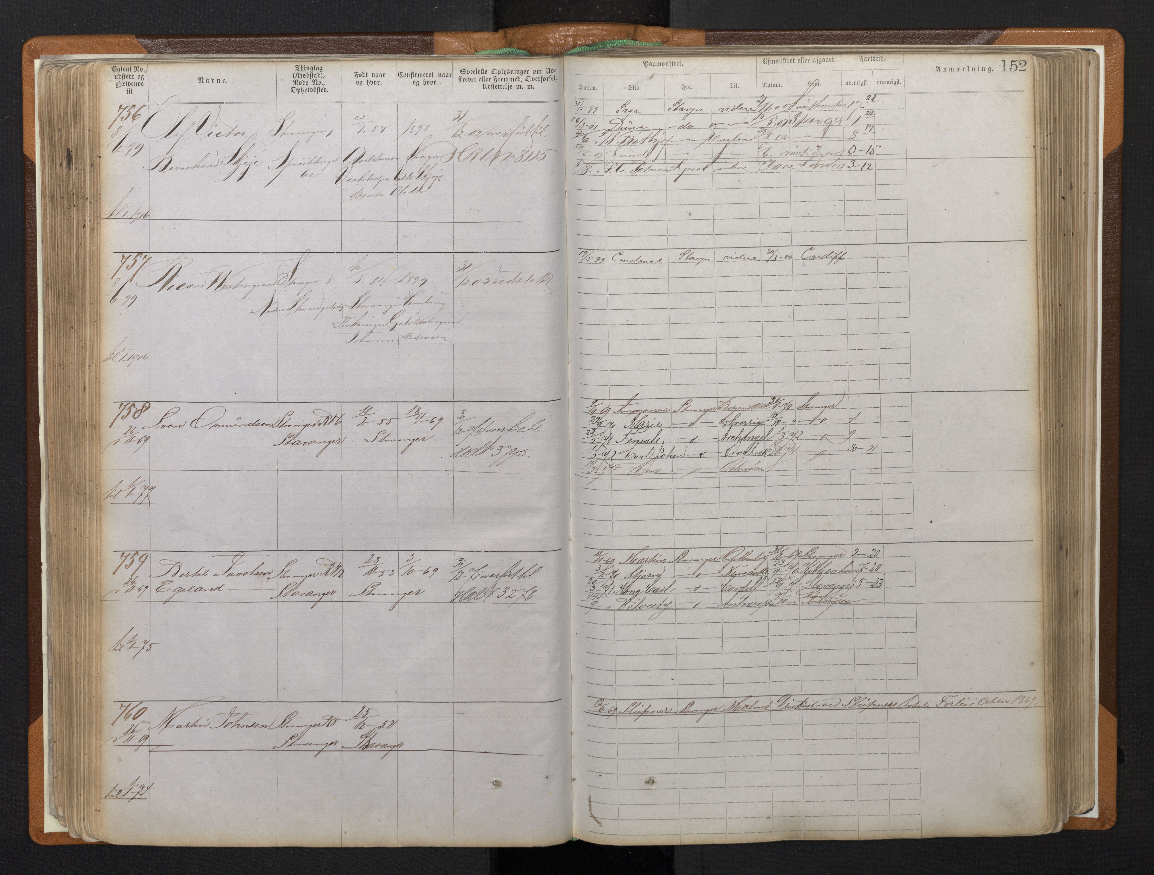 Stavanger sjømannskontor, AV/SAST-A-102006/F/Ff/L0008: Annotasjonsrulle, patentnr. 1-1805 (dublett), 1869-1900, p. 156