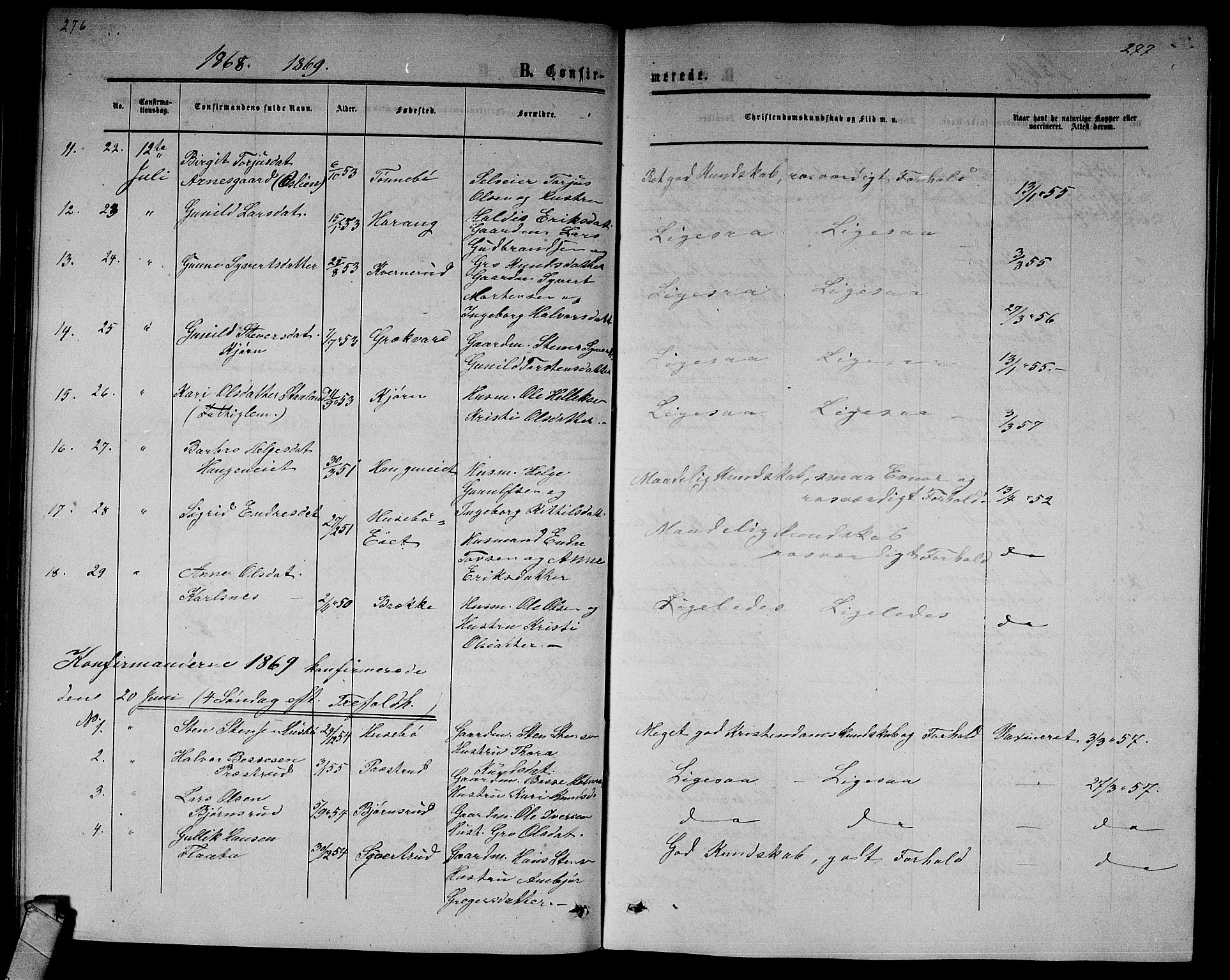 Nore kirkebøker, SAKO/A-238/G/Gb/L0001: Parish register (copy) no. II 1, 1862-1877, p. 276-277