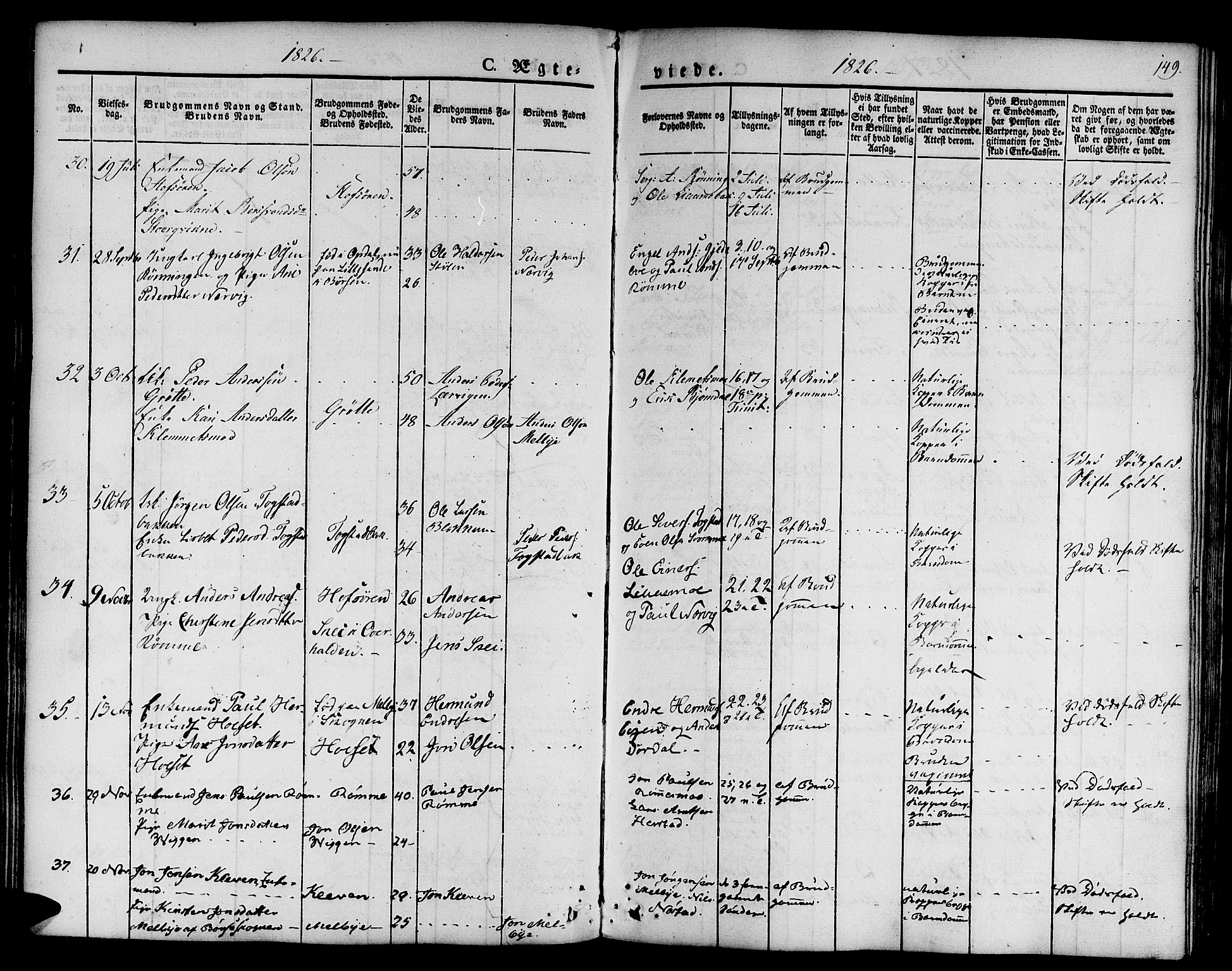 Ministerialprotokoller, klokkerbøker og fødselsregistre - Sør-Trøndelag, SAT/A-1456/668/L0804: Parish register (official) no. 668A04, 1826-1839, p. 149